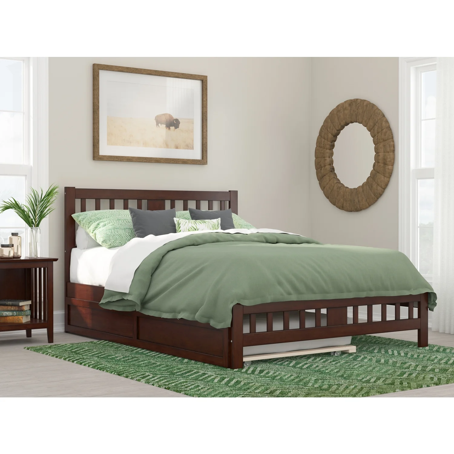 AFI Tahoe Wood Queen Bed with Footboard/Twin XL Trundle in Walnut