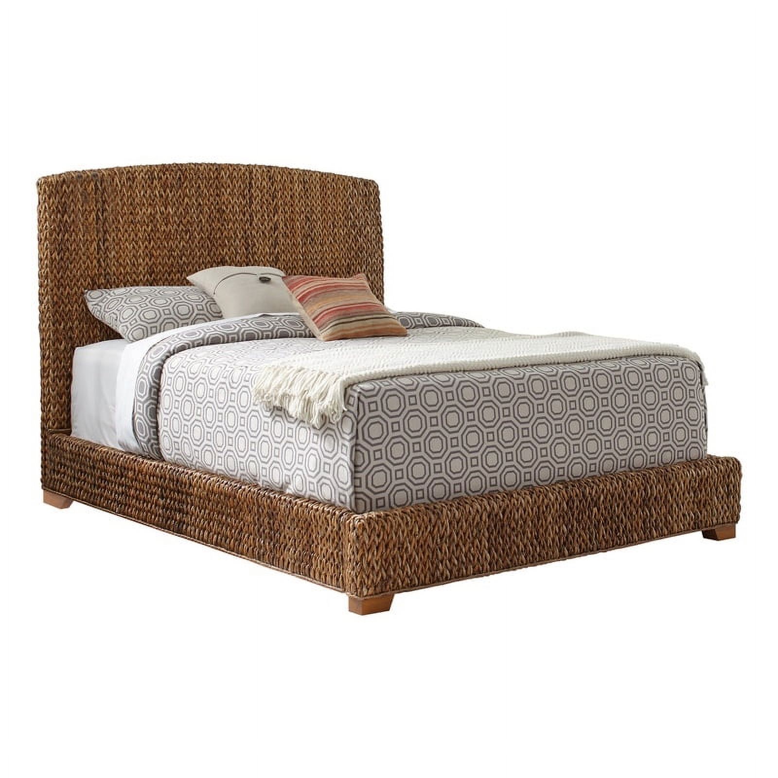Benzara Farmhouse Solid Wood Queen Size Bed with Chamfered Legs in Brown