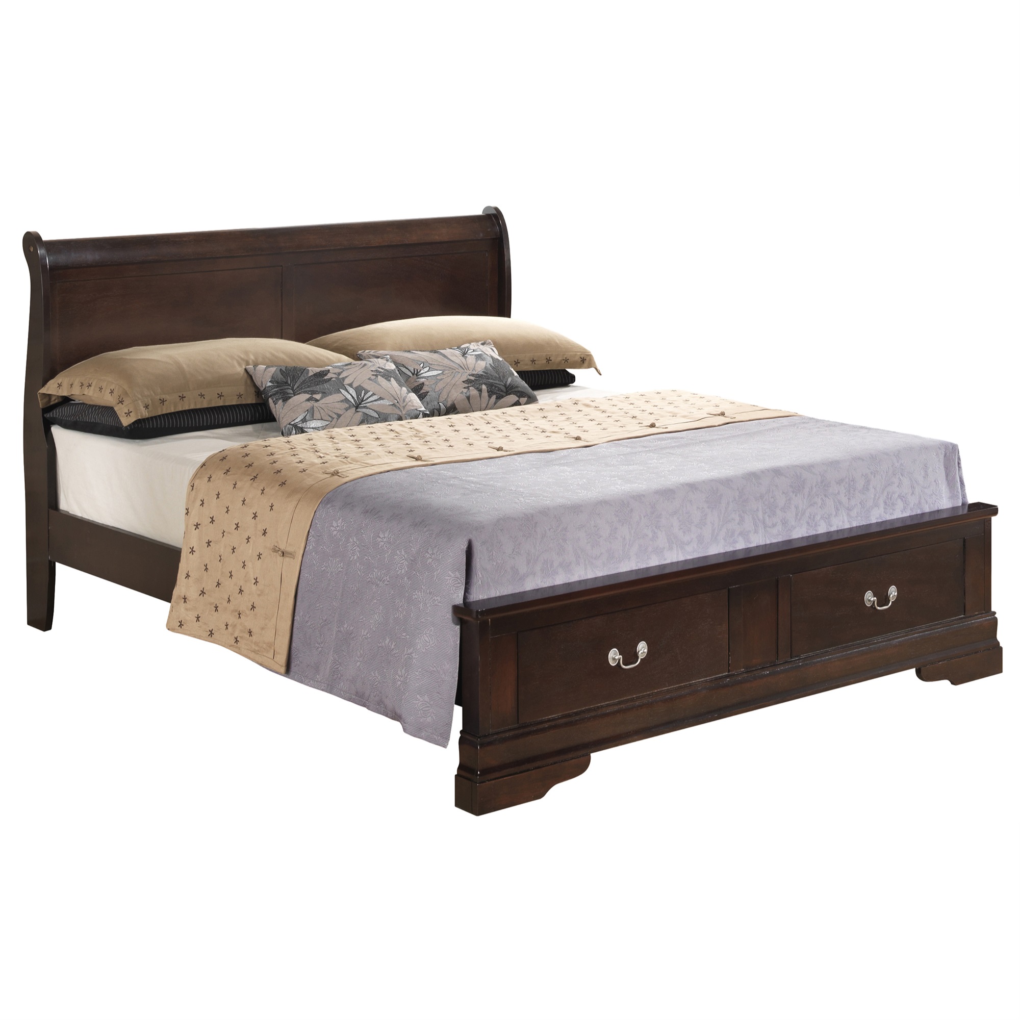 Passion Furniture Louis Philippe Cappuccino Full Storage Sleigh Bed with 2 Drawers