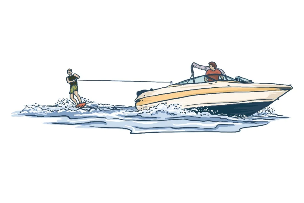 Water Skiing with Boat (16x24 Giclee Gallery Art Print, Vivid Textured Wall Decor)