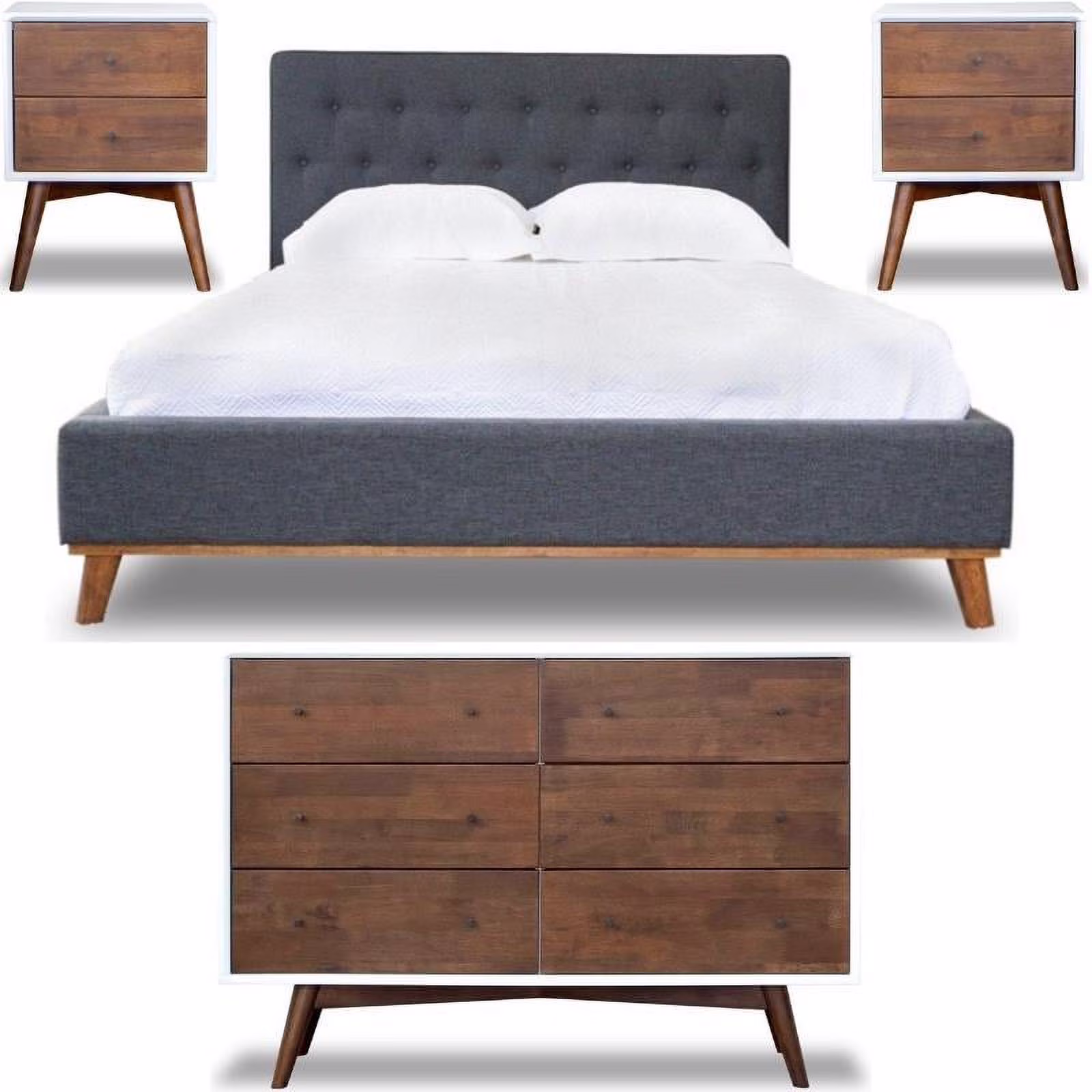 Home Square 4 Piece Set with Queen Platform Bed 2 Nightstands & 6-Drawer Dresser
