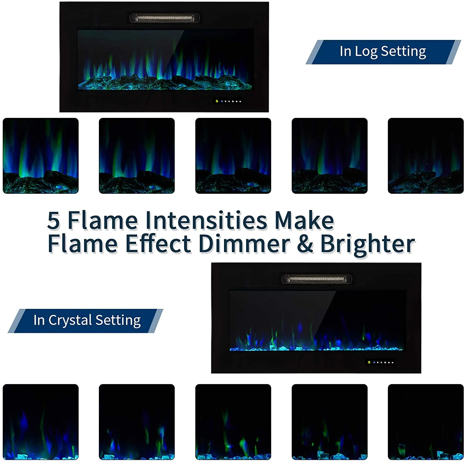 Danrelax 36'' Recessed Mounted Electric Fireplace Insert, 750/1500W