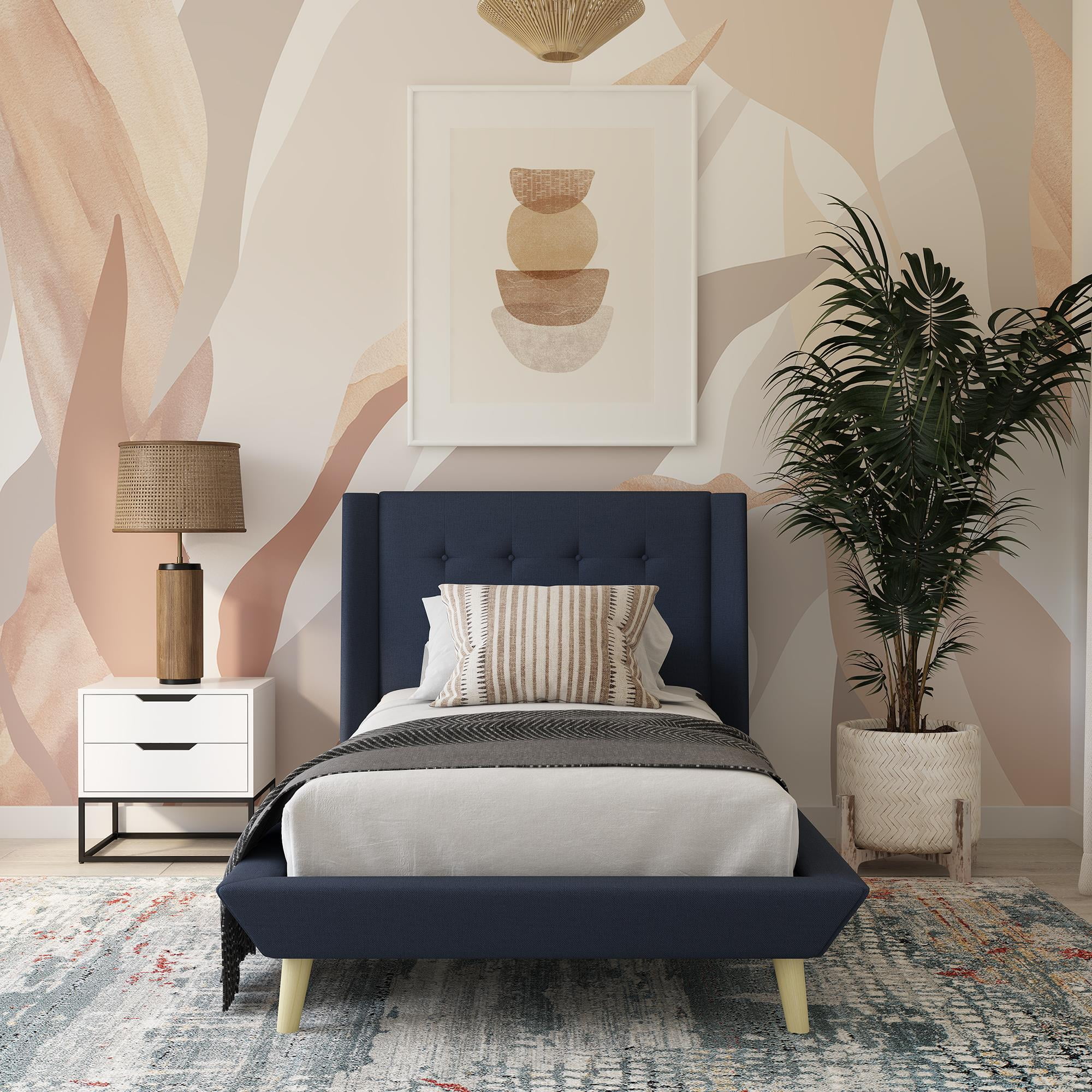 DHP Farnsworth Upholstered Bed, Twin, Blue Linen