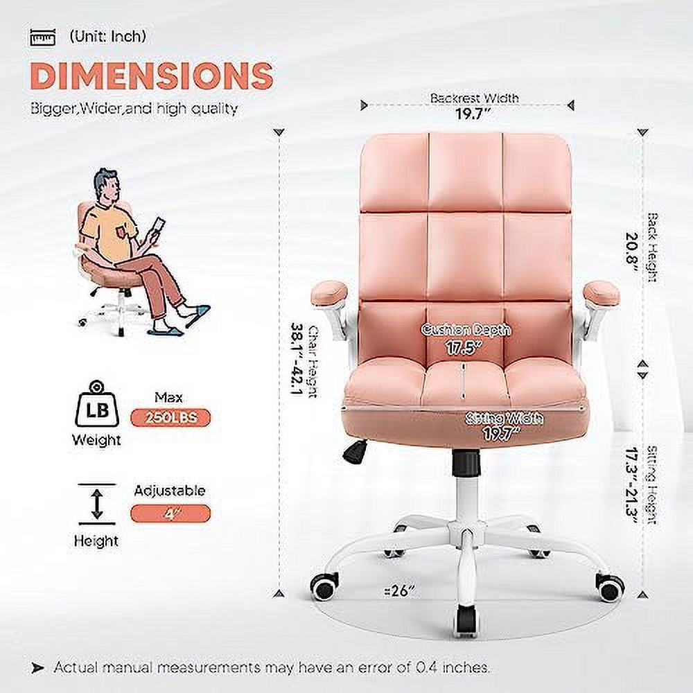 GEROBOOM Blue Office Chair  Home Office Desk Chairs with Flip-up Armrest  Fuzzy Rolling Desk Chair with Wheels  Faux Fur Computer Chairs Adjustable Backward Tilt