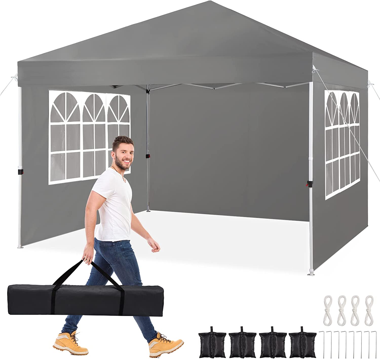 PAOLFOX 10 x 10 Outdoor Portable Instant Pop Up Tent with Sidewalls,Gray