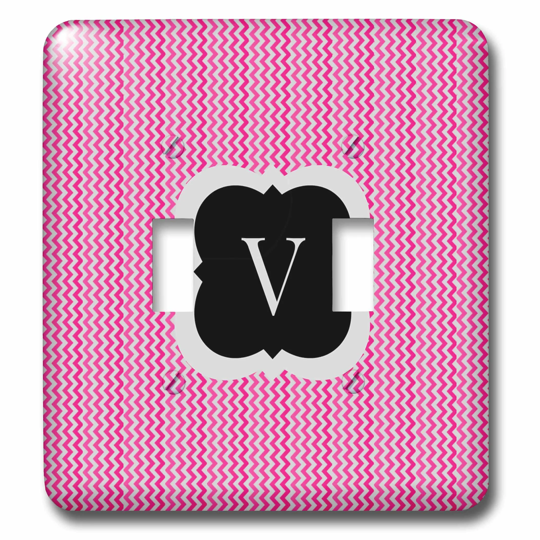 3dRose Pink and grey chevron monogram initial V - Double Toggle Switch