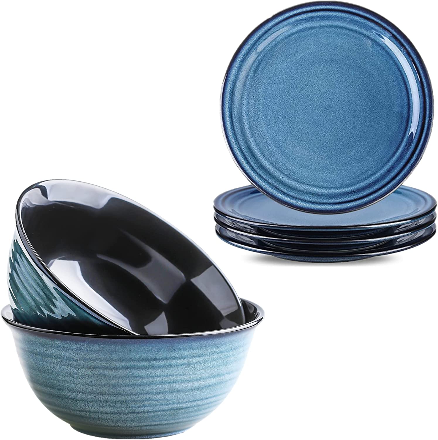 DIQIN Ceramic Dinner Plates Set of 4, Microwave Oven Safe, Blue