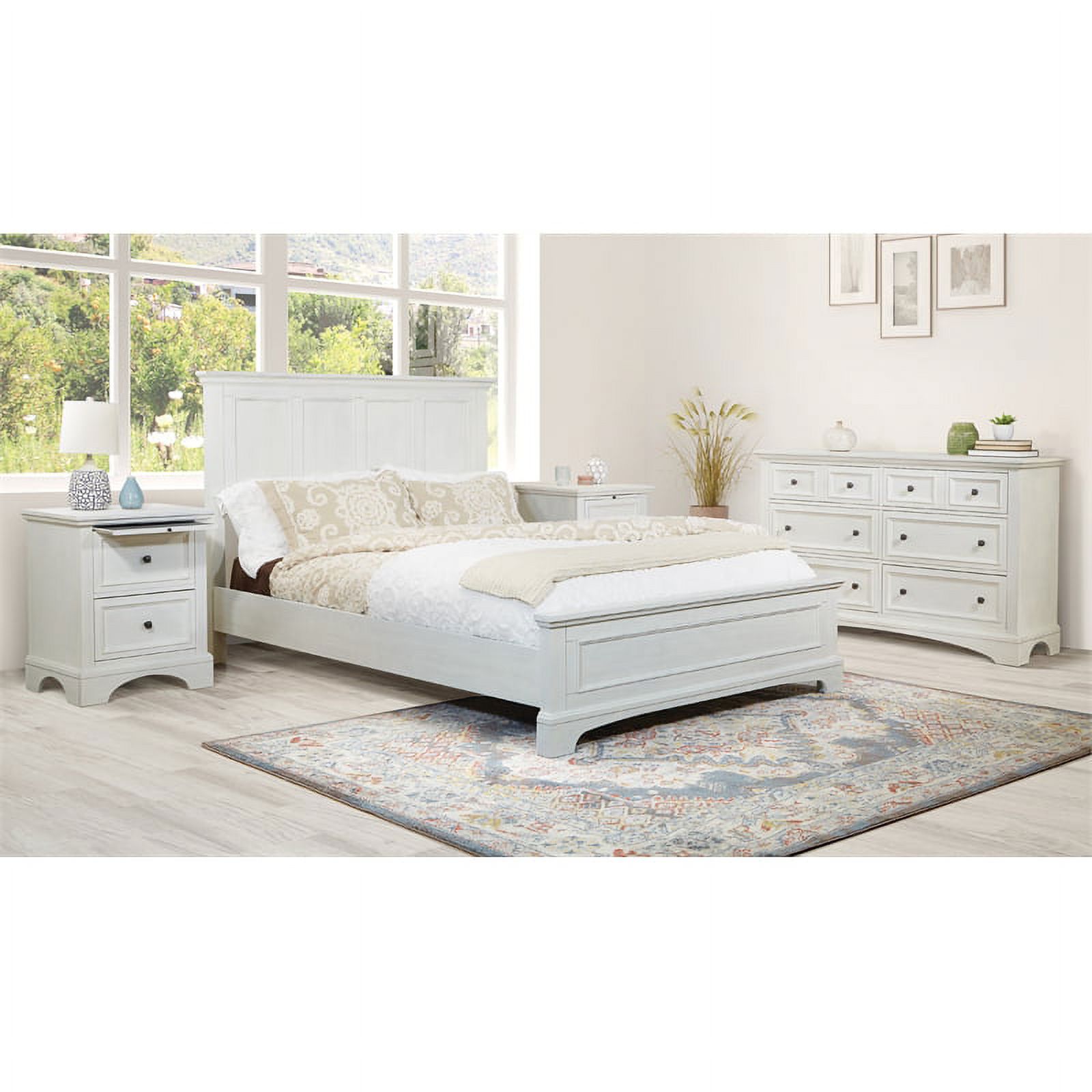 Farmhouse Basics Bed Queen 4pc. Bedroom Set in Rustic White Engineered Wood