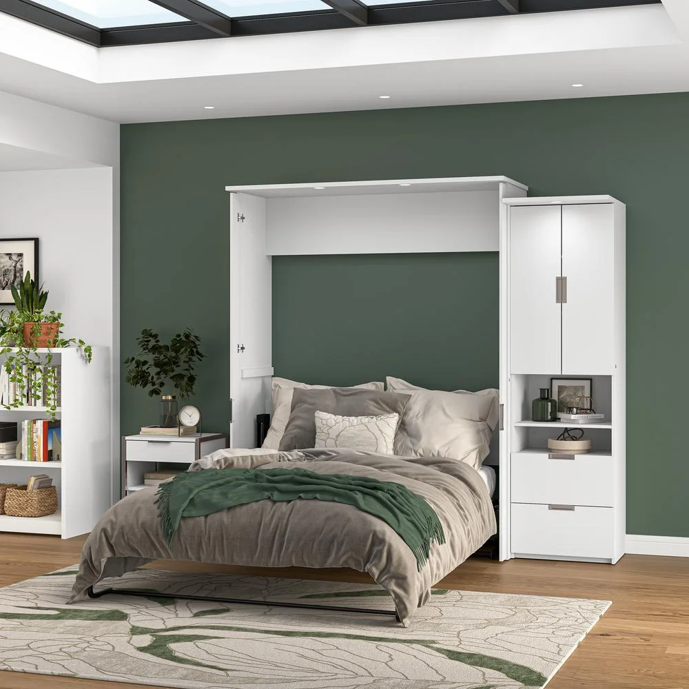 Bestar Lumina Modern Engineered Wood Queen Murphy Bedroom Sets - White