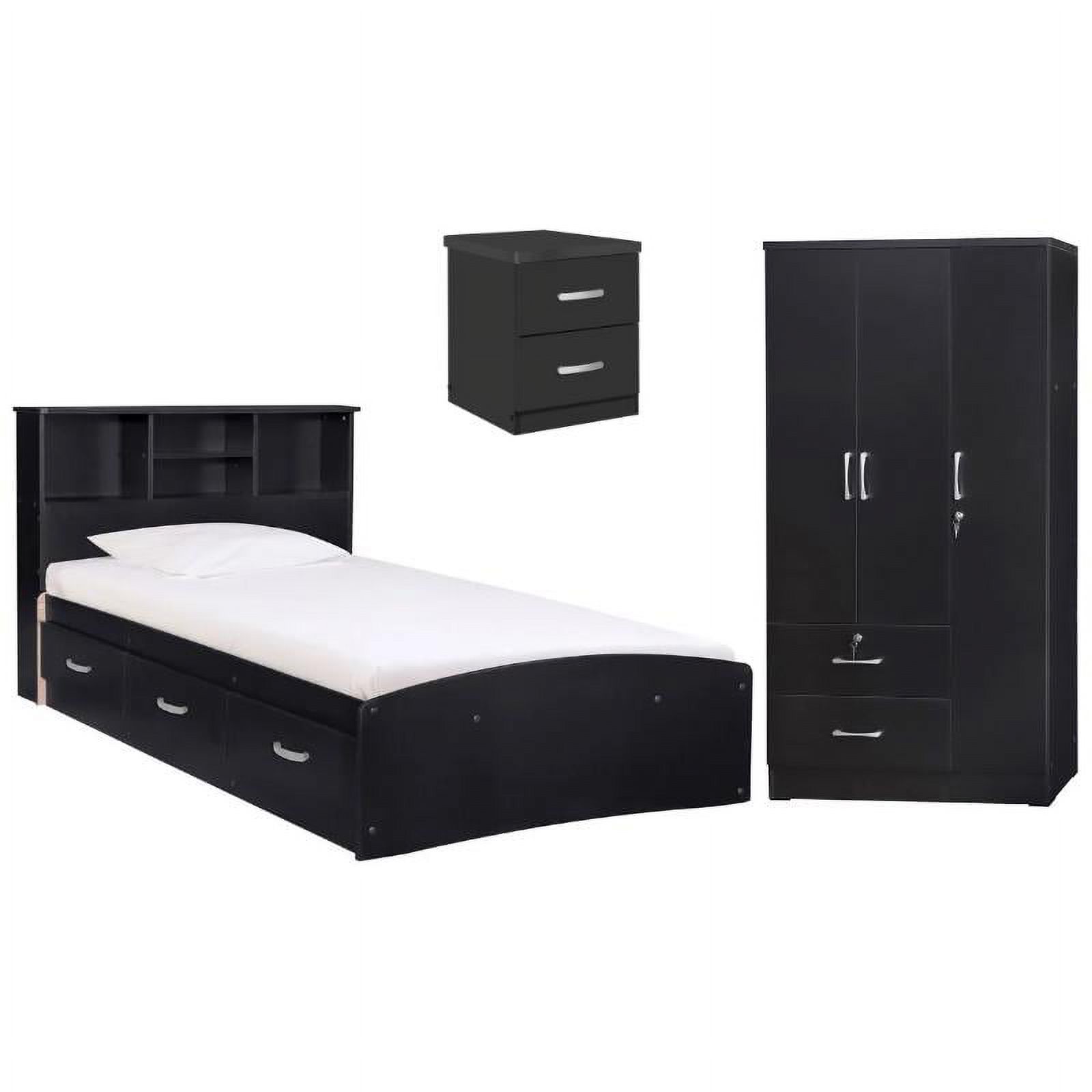 Home Square 3-Piece Set with Twin Bed Wardrobe Armoire Closet & Nightstand