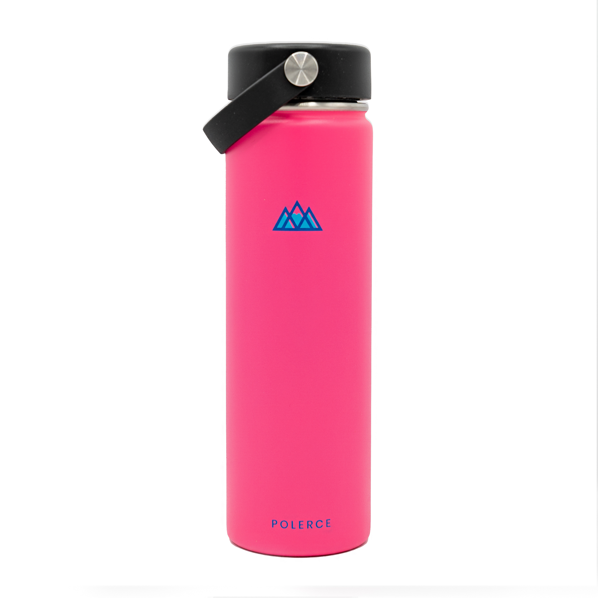 Vacuum Insulated Bottle with 3 Lids - Stainless Steel Thermally Insulated Flask - 21 Fl Oz - Pink - by Polerce