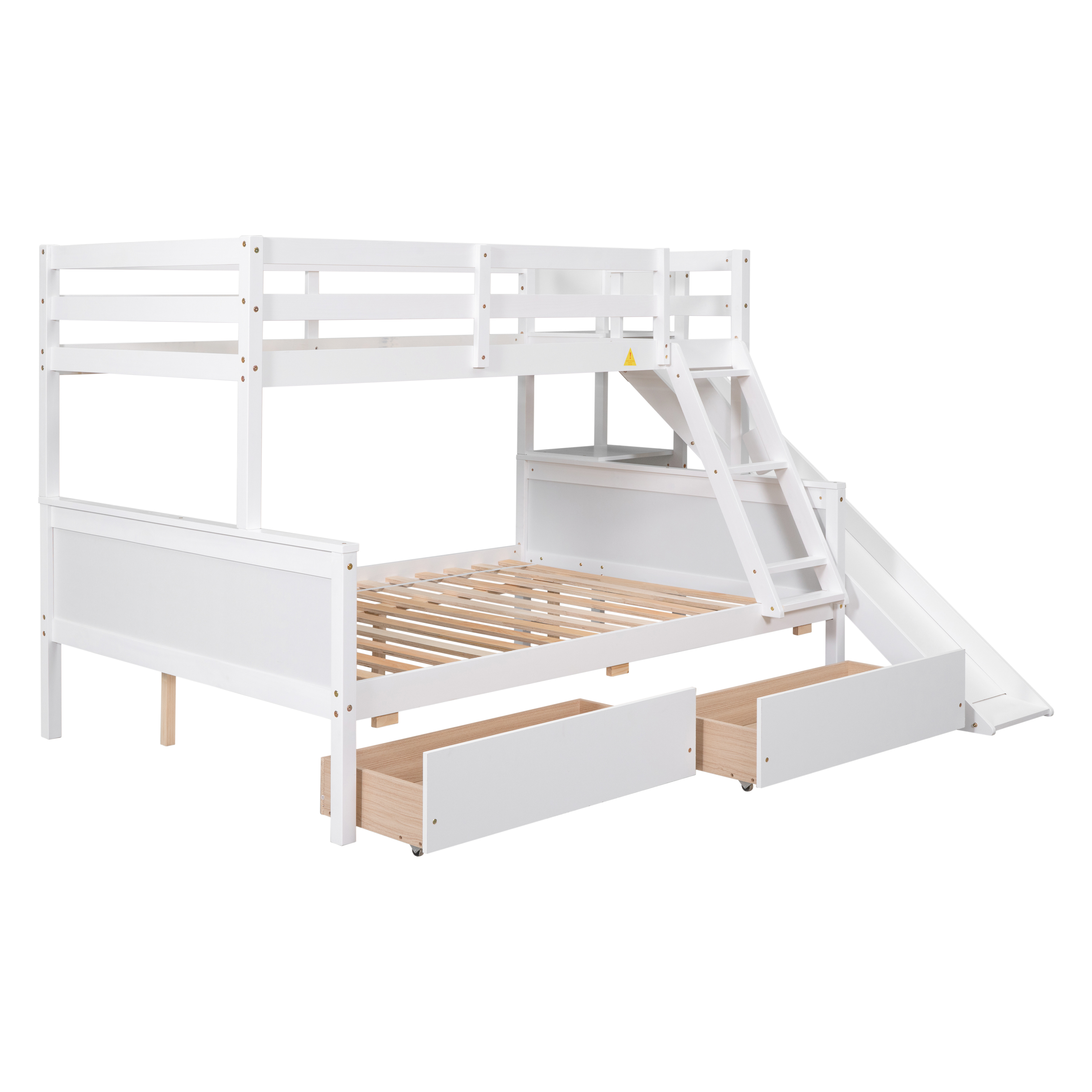 Double detachable bed ,Twin over Full Bunk Bed with 2 Drawers,Slide,Shelves White