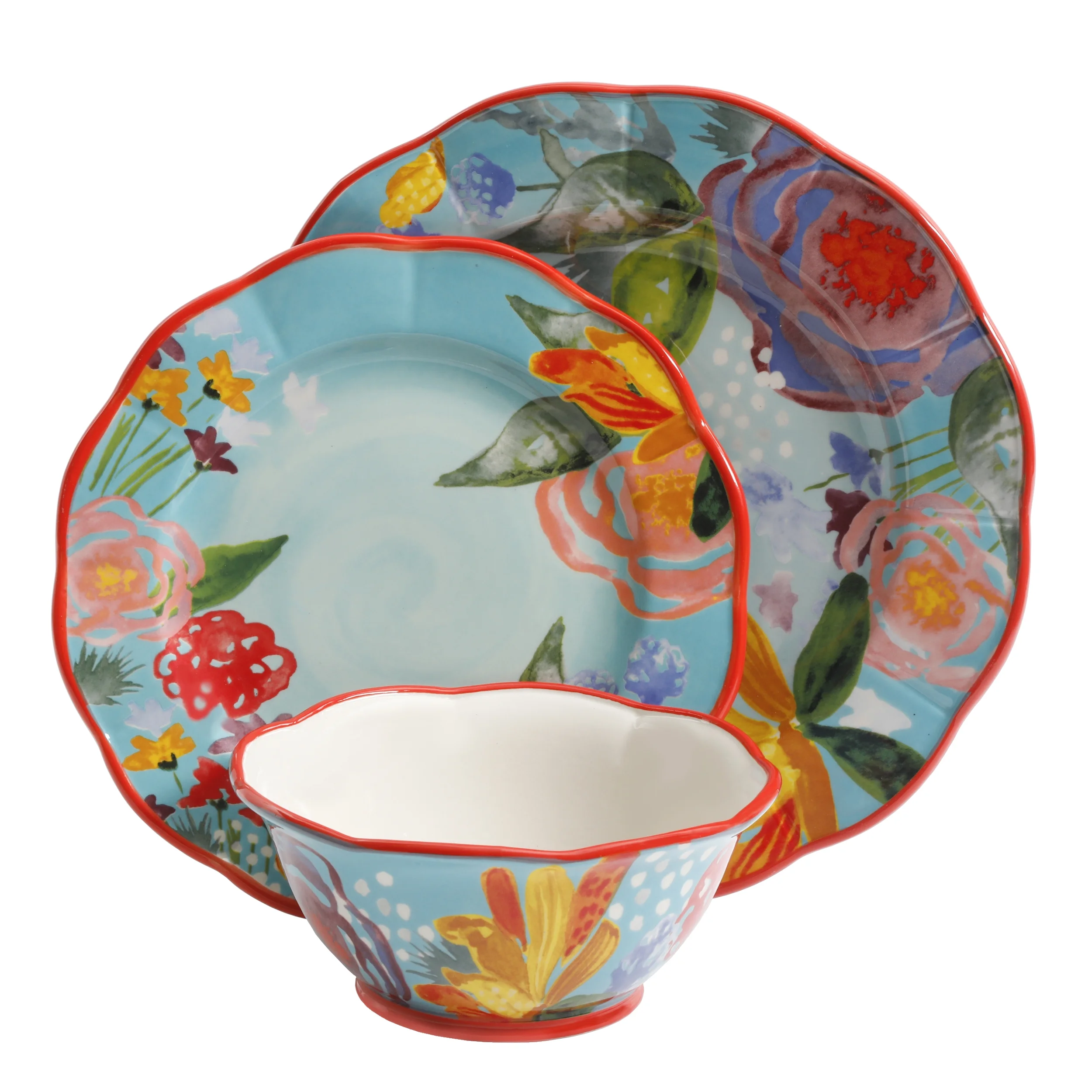 The Pioneer Woman Celia 12-Piece Dinnerware Set, Aqua