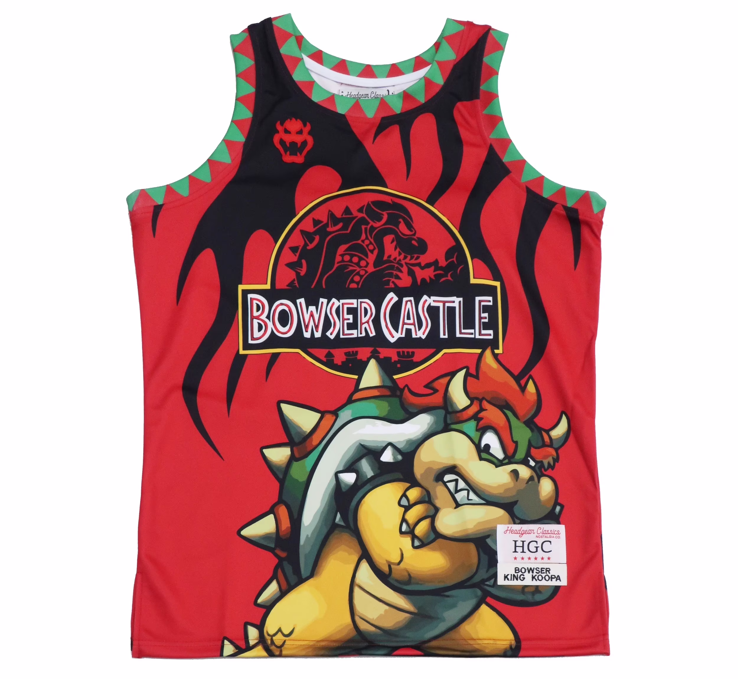 Bowser Castle Super Mario Men's Headgear Classics Embroidered Basketball Jersey (Small, Red)