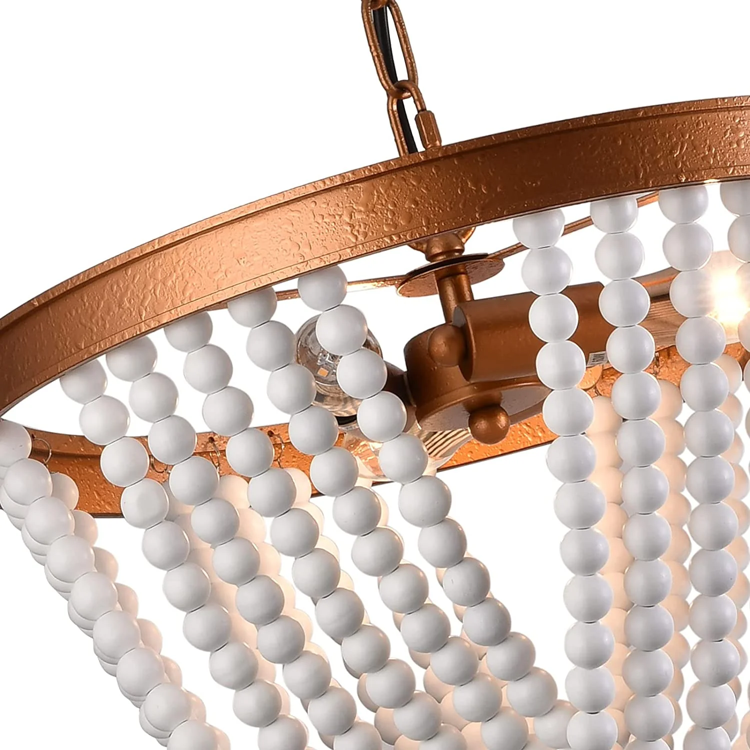 Oukaning 3-lights Boho Wood Bead Chandelier Adjustable Height Pendant Light Ceiling Lamp Bohemian-inspired 15.5