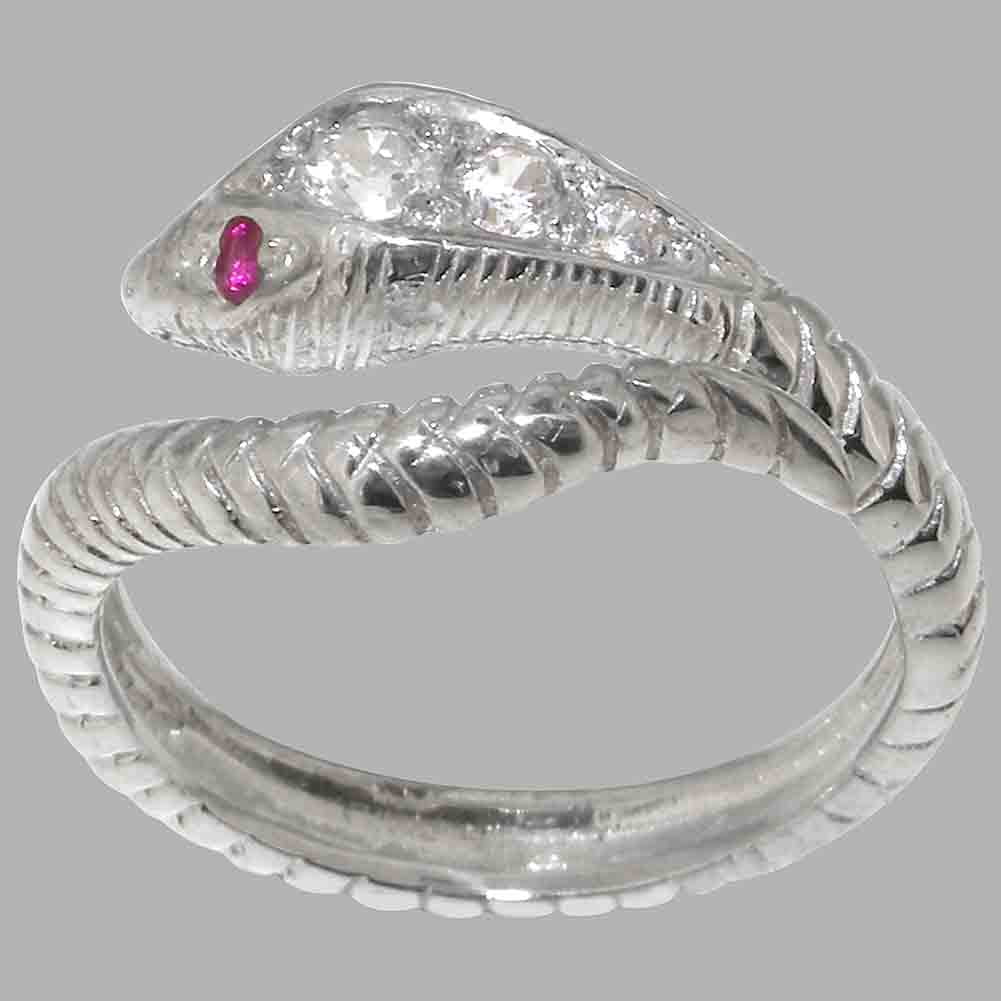 LBG British Made 18k White Gold Synthetic Cubic Zirconia & Natural Ruby Womens Engagement Ring - 33 size options - Size 9.25