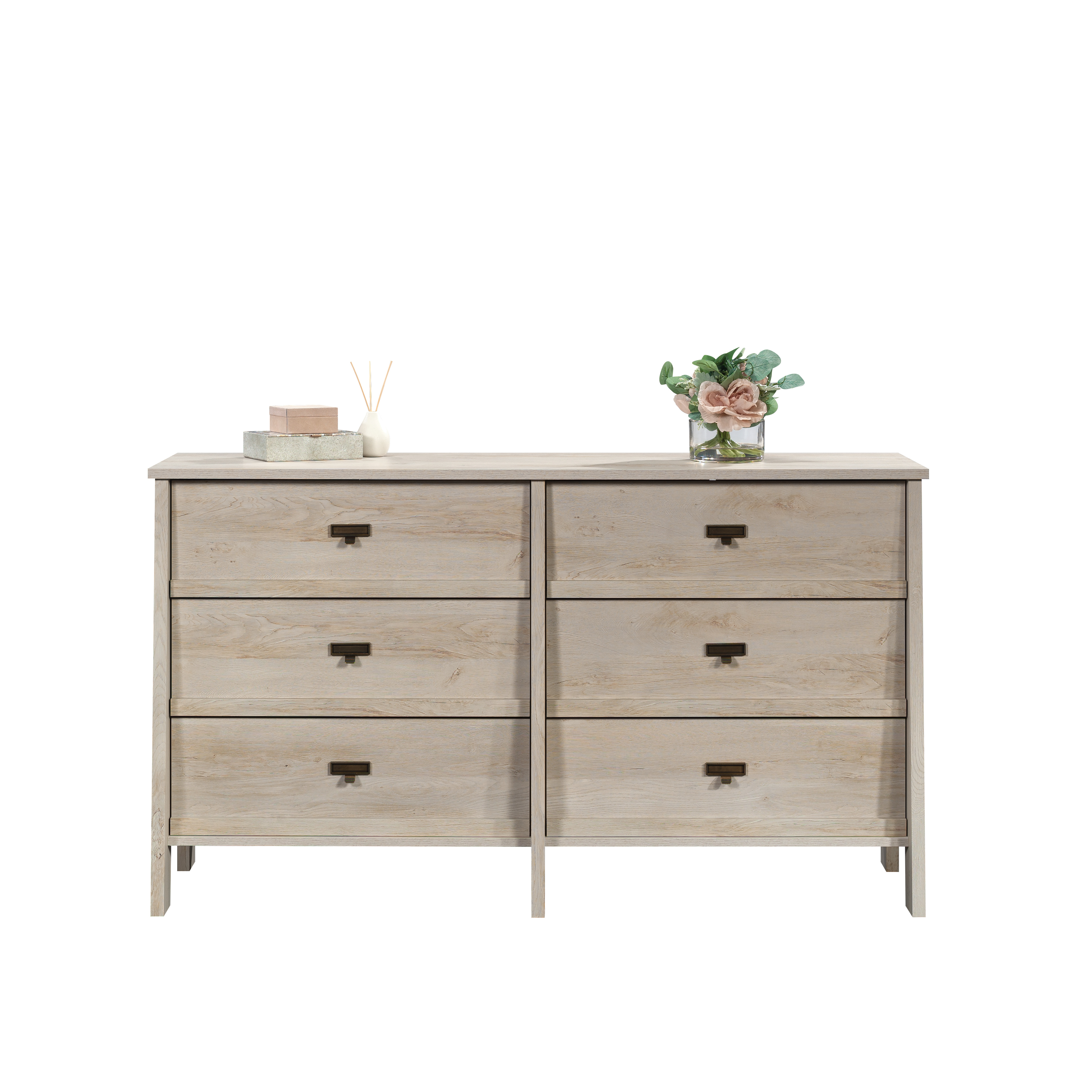 Sauder Trestle 6-Drawer Dresser in Chalked Dressernut, Chalked Chestnut Finish