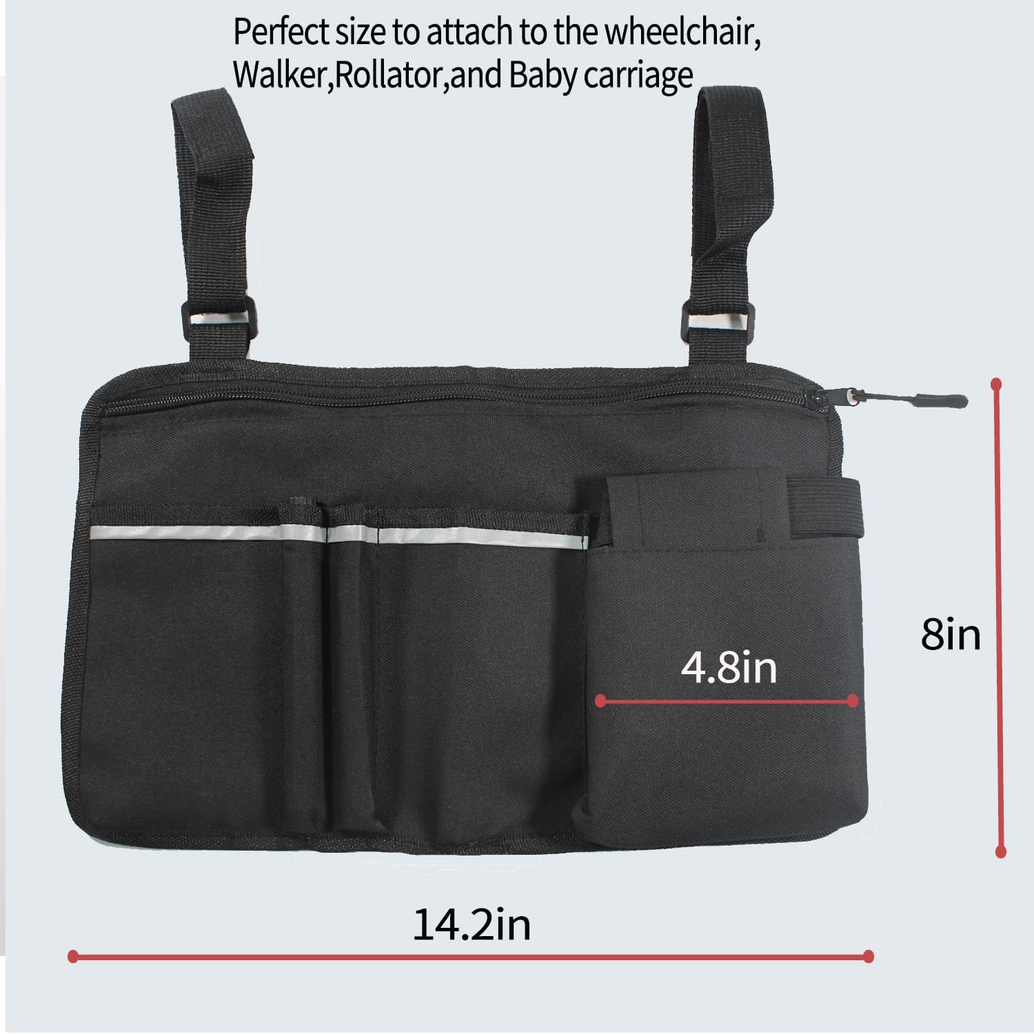 Wheelchair Storage Pouch,Wheelchair Side Bags Back Bag,Walker Cup Holder for Rolling,Universal Wheelchair Clip on Cup Holder,Manual Power Motorized Electric Wheelchair Accessories for Adults,14.2*7.5