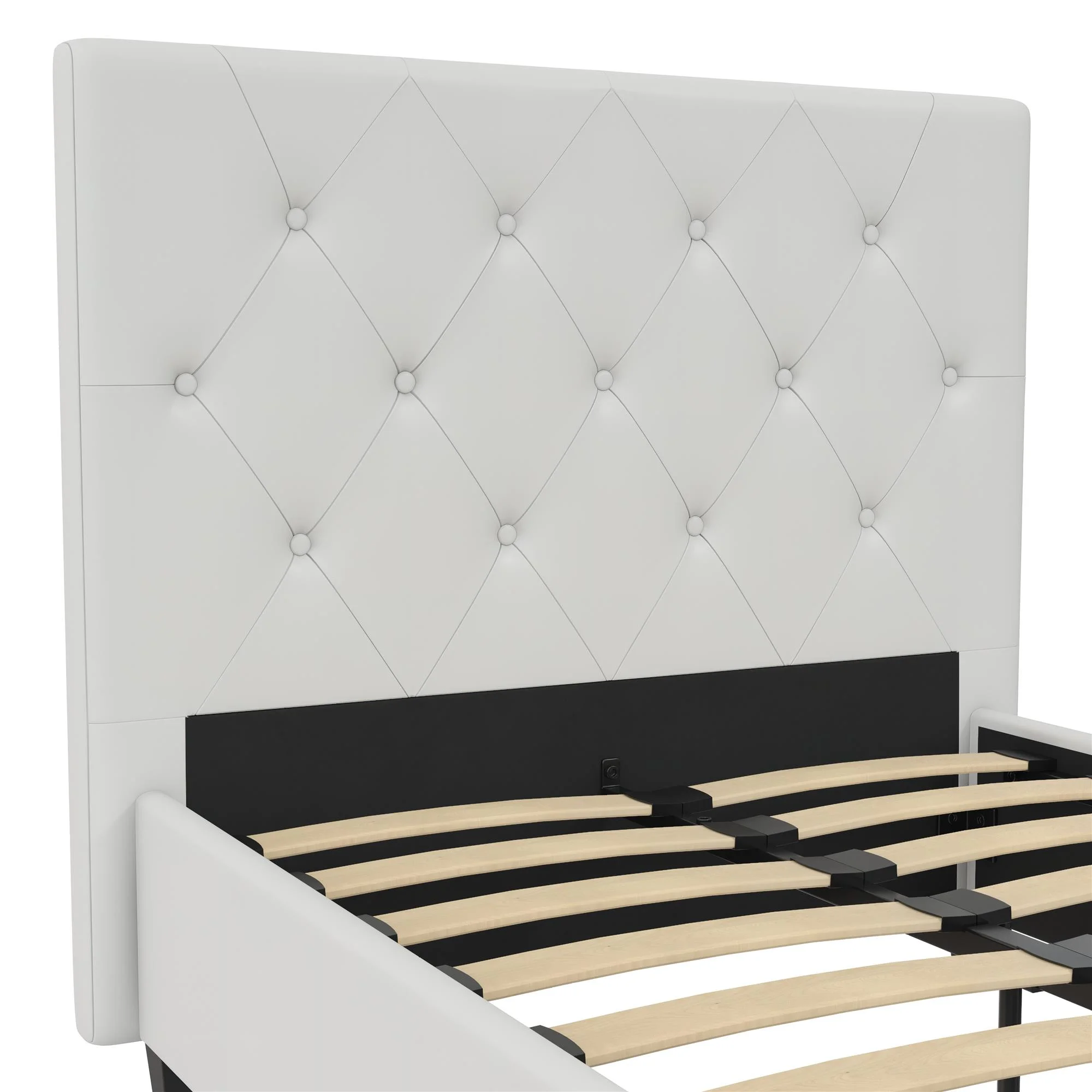 DHP Dakota Upholstered Bed with Signature Sleep Tranquil 8-Inch Pocket Spring Mattress, Twin, White