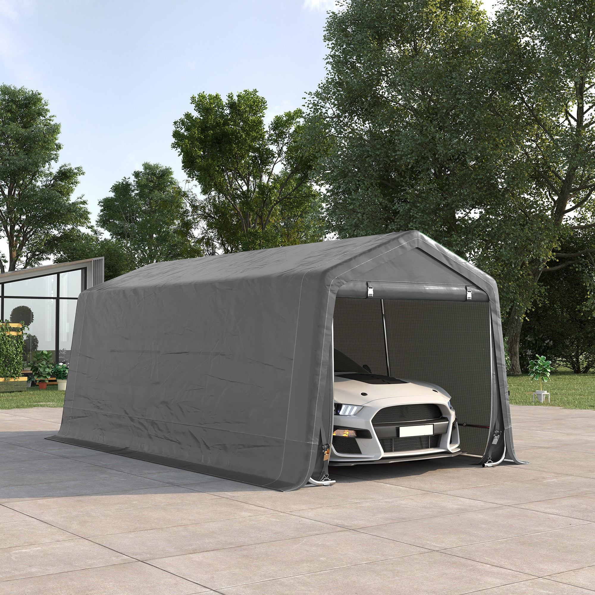 Outsunny Carport Heavy Duty Truck SUV Garage Cover Canopy, Gray