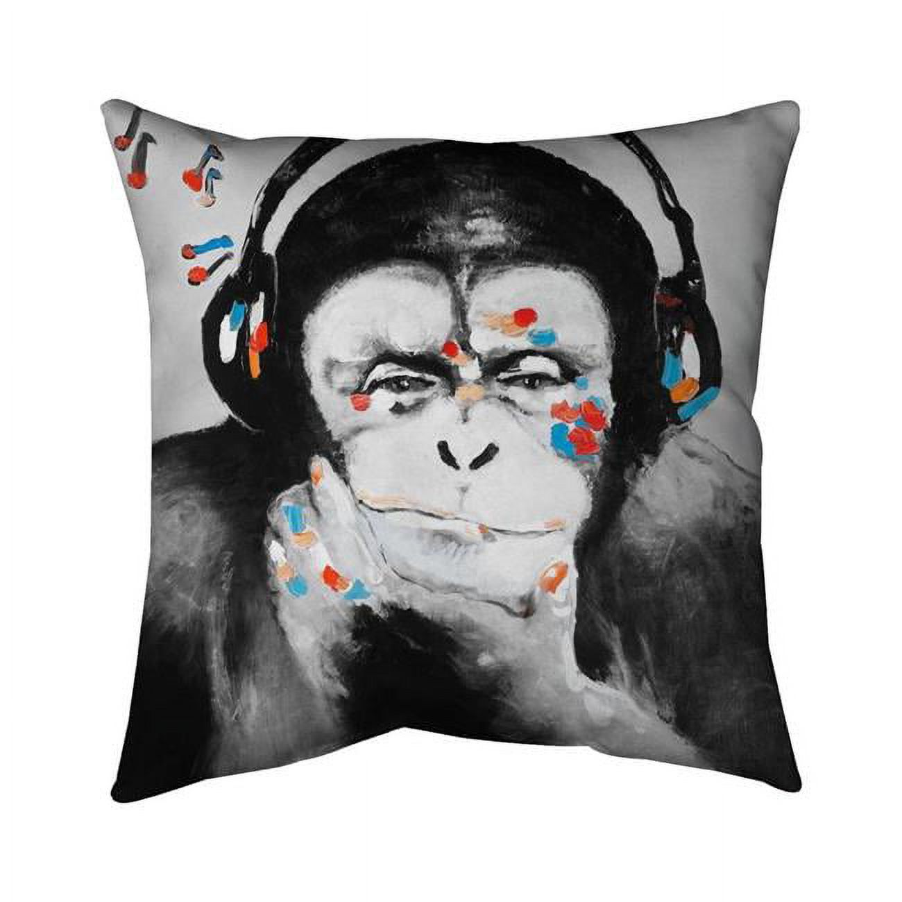 18 x 18 in. Monkey with Headphones-Double Sided Print Indoor Pillow