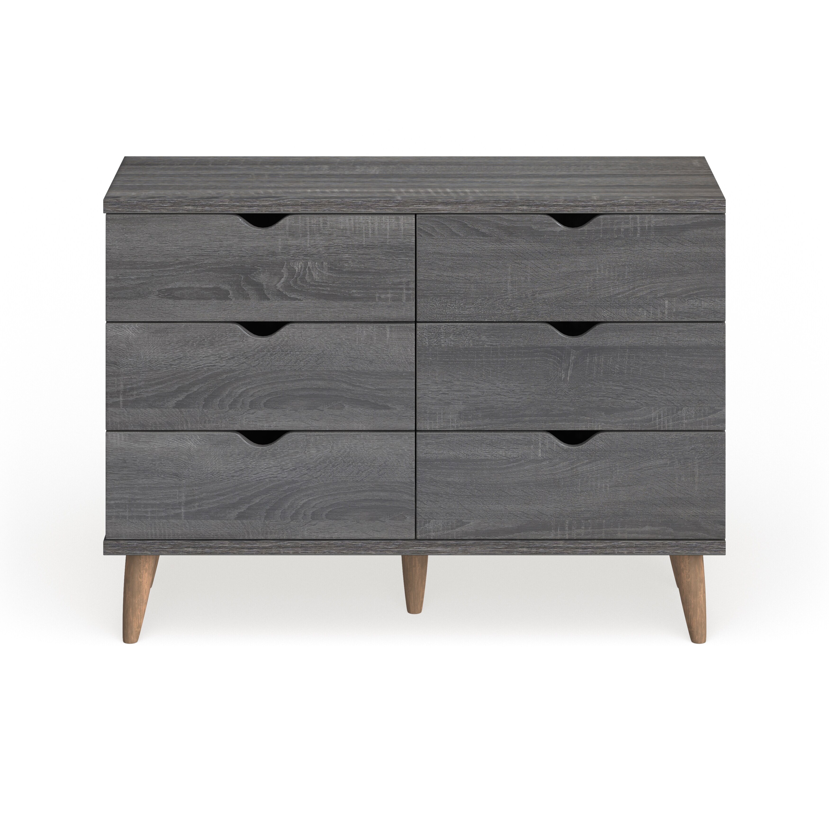 Denhour DH BASIC Mid-Century Modern Distressed Grey 47-inch Wide 6-Drawer Dresser by