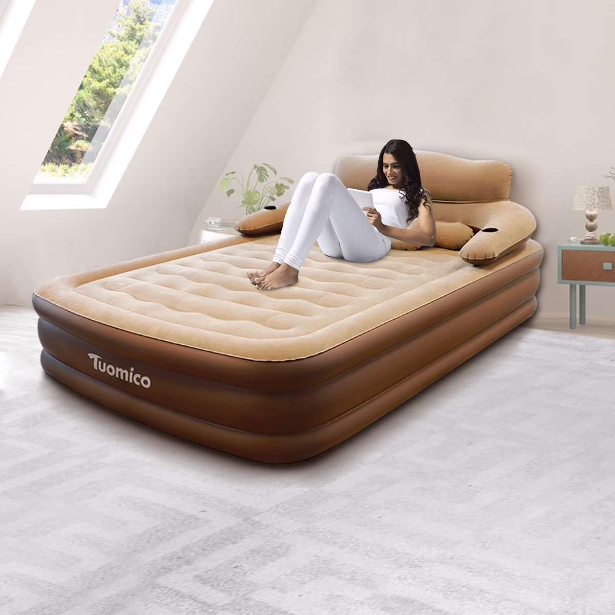 GIATUEE 18 inch Queen Air Mattress, Inflatable Airbed with Built-in Pump for Guest Home Camping Travel, 600lb Max, (Twin Size 18