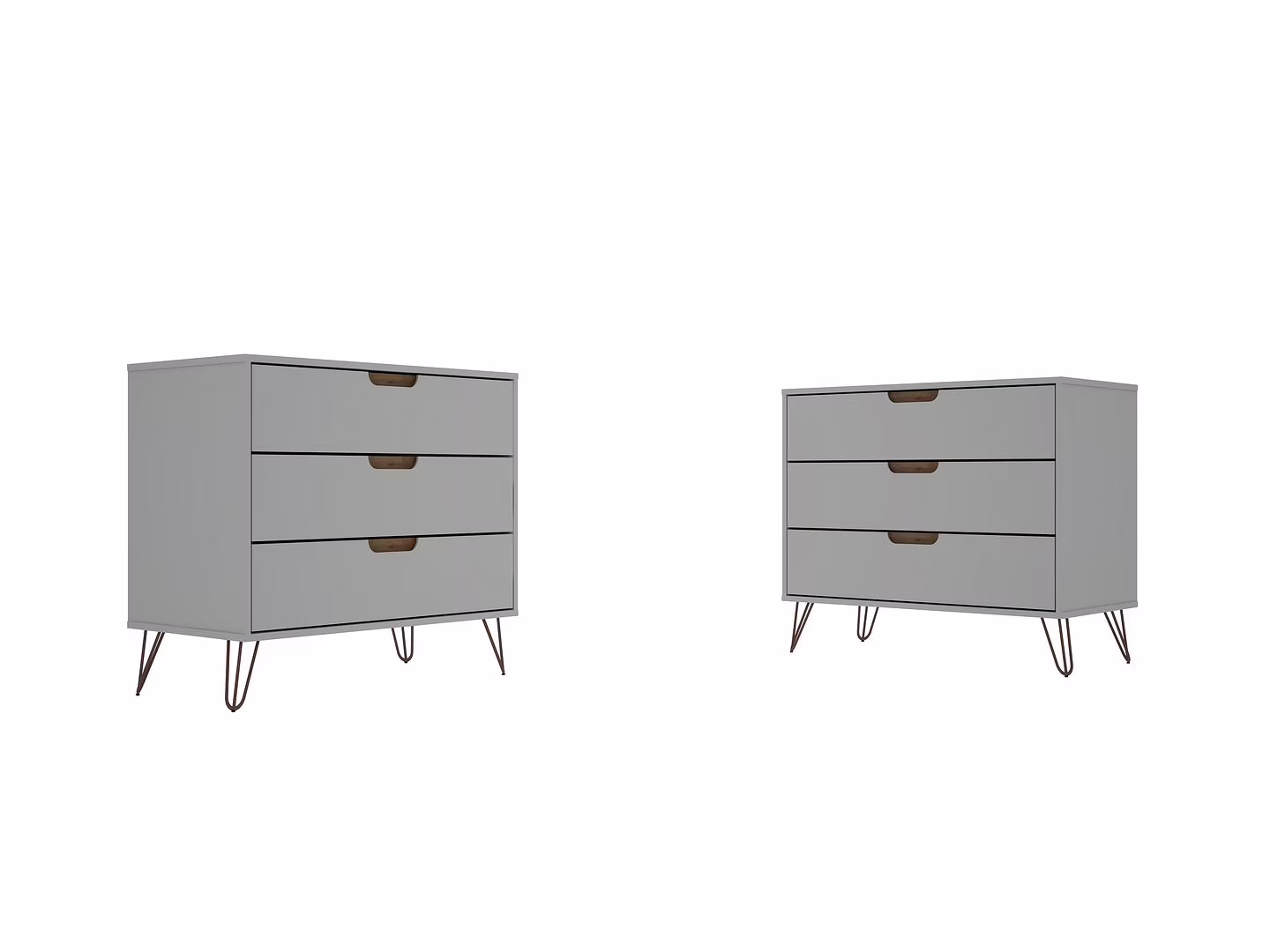 Manhattan Comfort Rockefeller 3-Drawer Wood Dresser Off White/Nature (Set of 2)