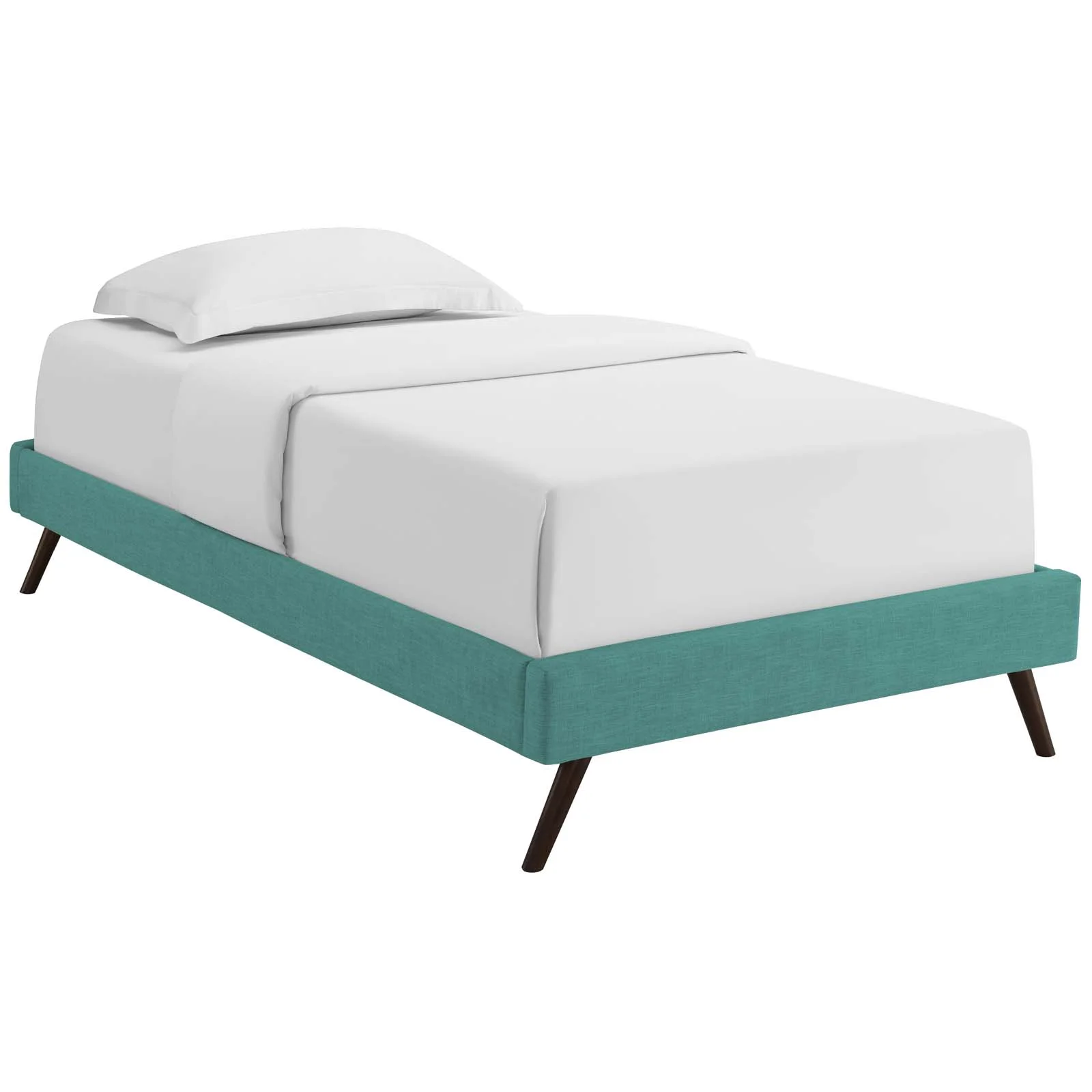 Modway Loryn Twin Fabric Bed Frame with Round Splayed Legs in Teal