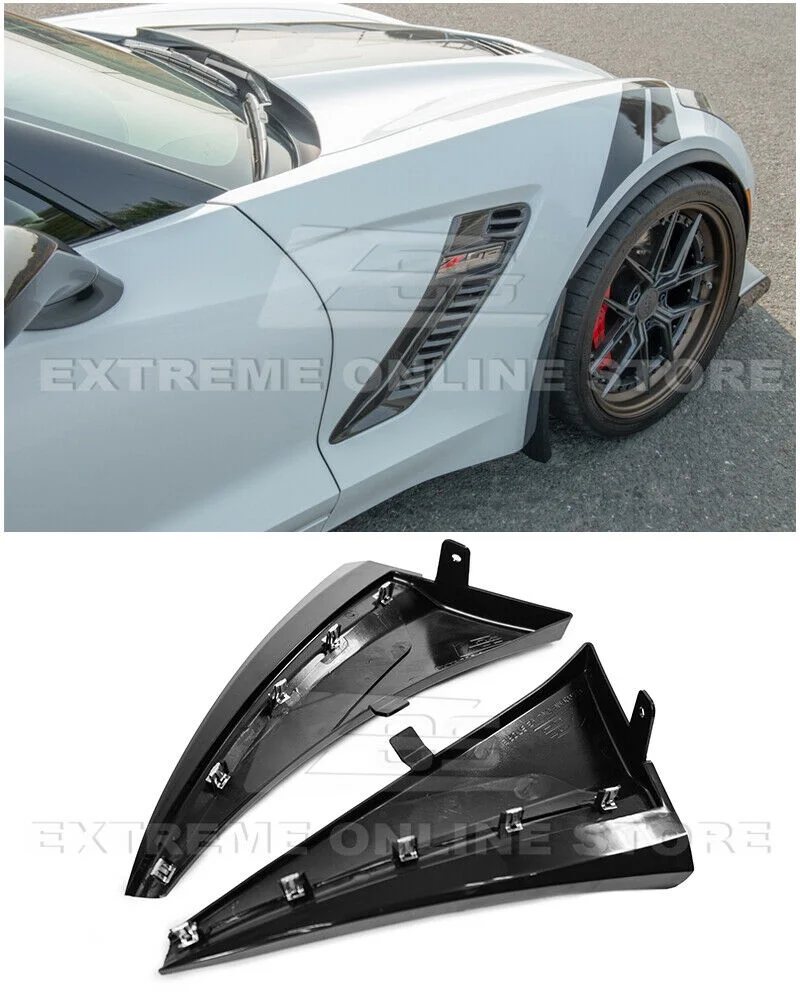 Replacement For 2014-2019 Chevrolet Corvette C7 ALL Models | GM Factory XL Extended Style PRIMER BLACK Front Side Splash Guards Mud Flap Pair
