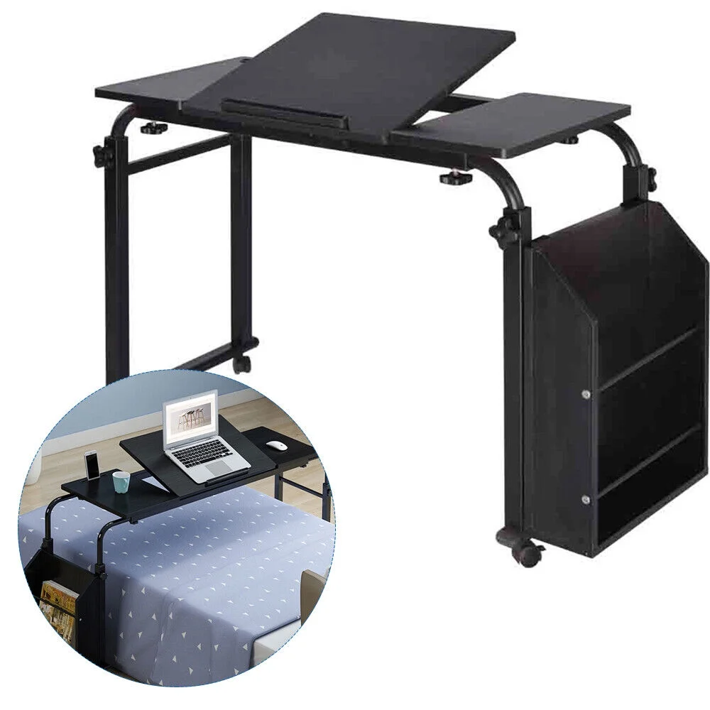 Mobile Laptop Rolling Laptop Computer Desk over Bed Table Stand Cart Adjustable Height Black