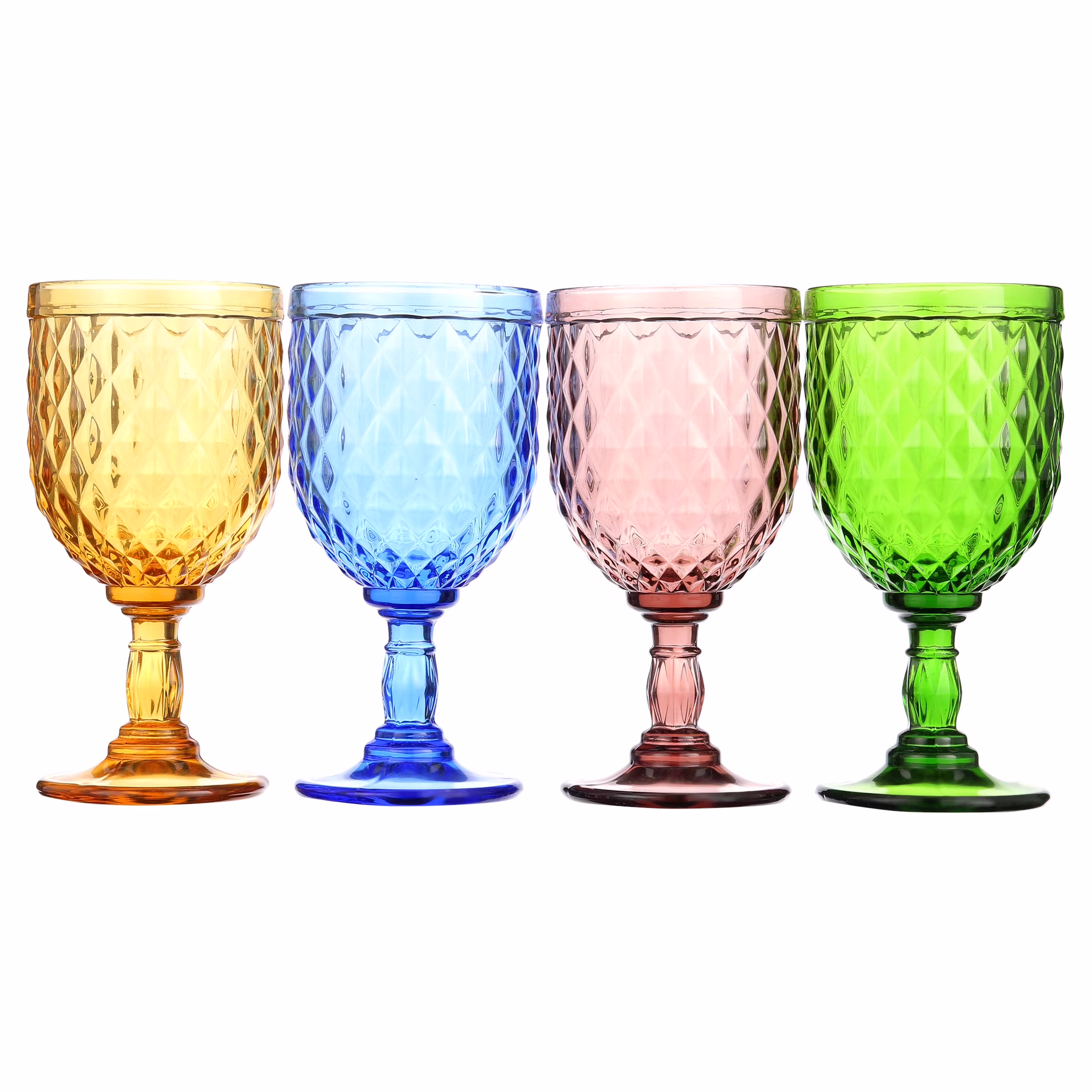 Colored Glass Goblet Set of 4 Multi Colors Drinking Glasses (11 OZ)