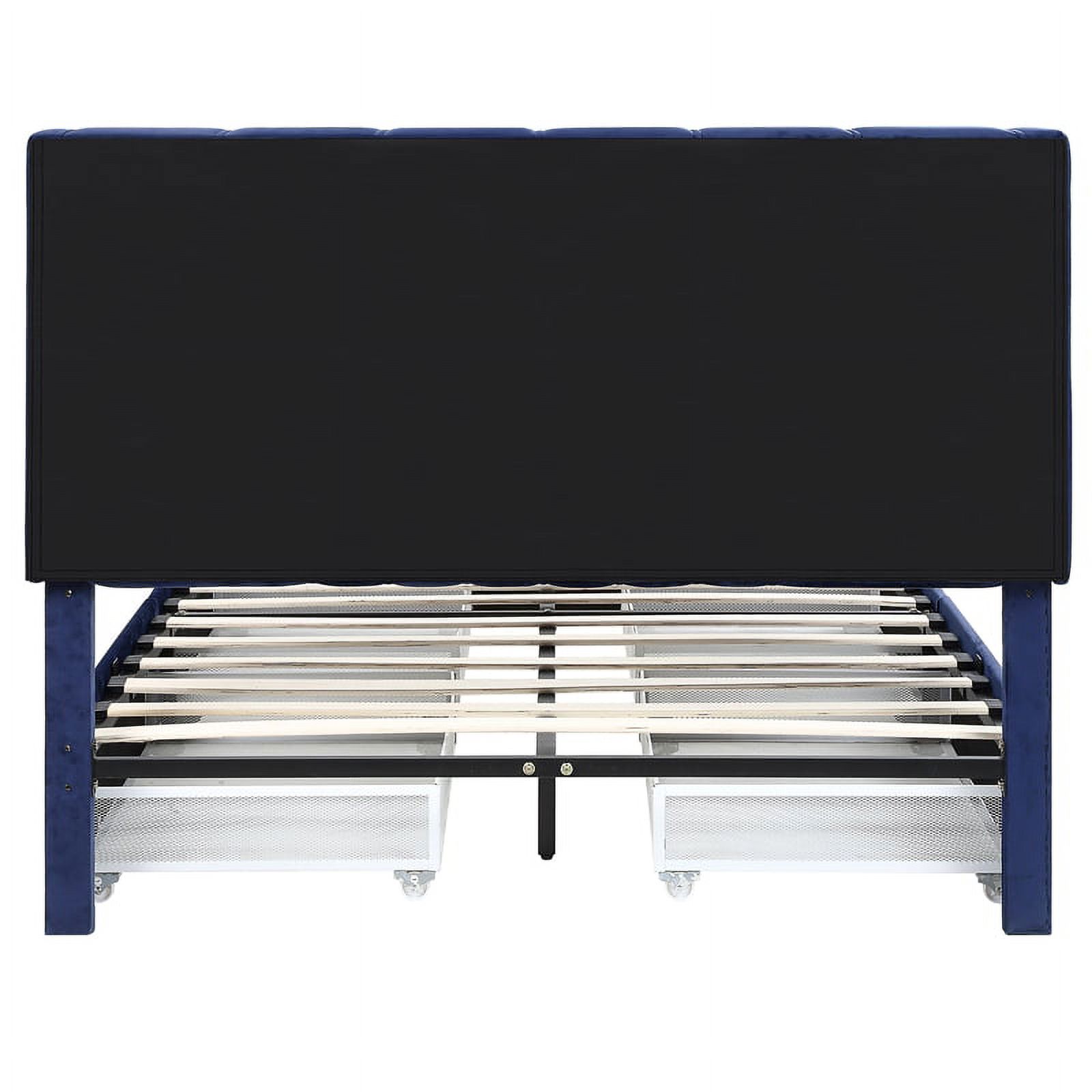 Furniture of America Harper Fabric Upholstered Queen Bed with 4-Drawer in Navy