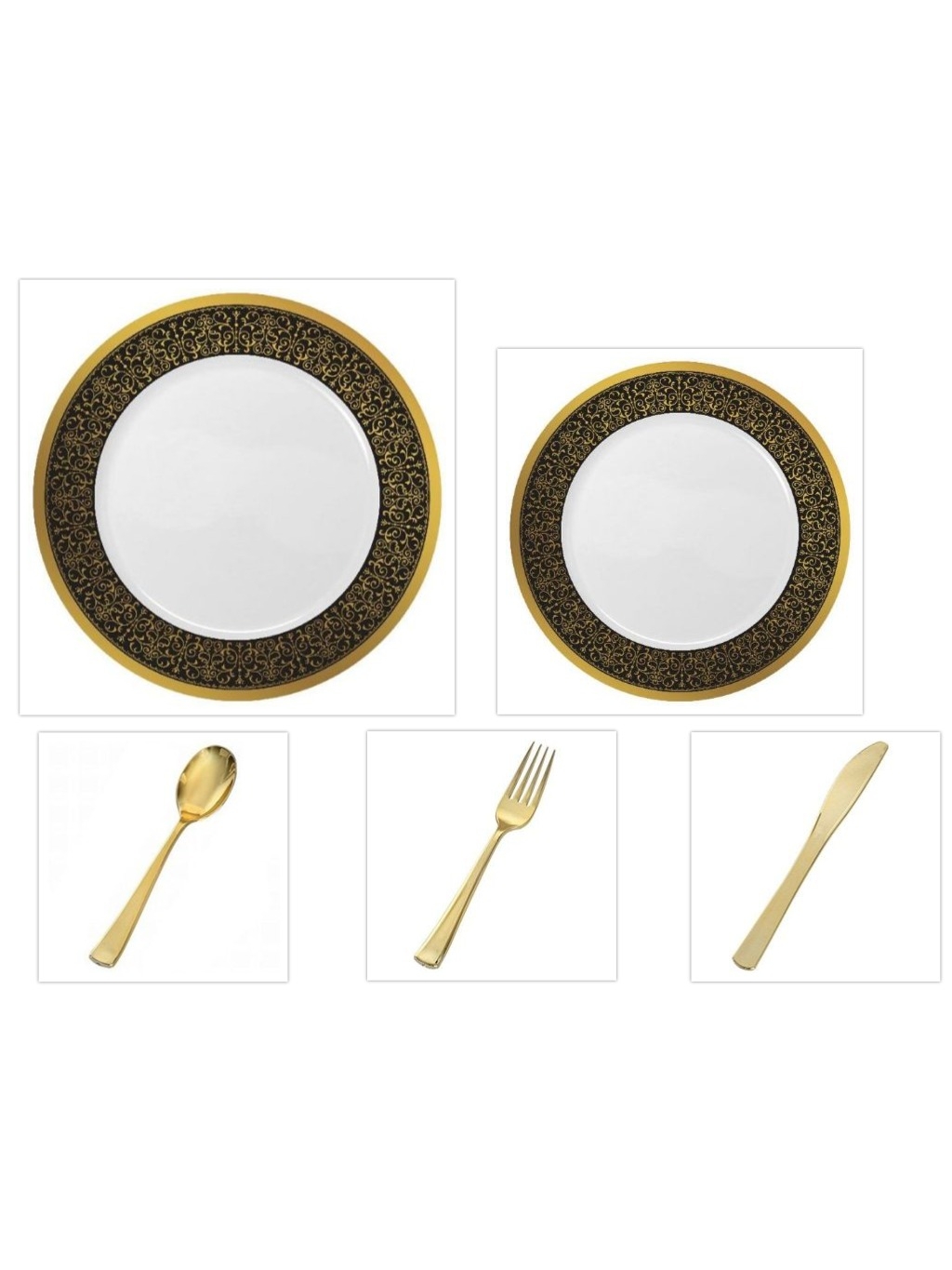 Majestic Collection White w/Black & Gold Border China-Like Plastic 10.25