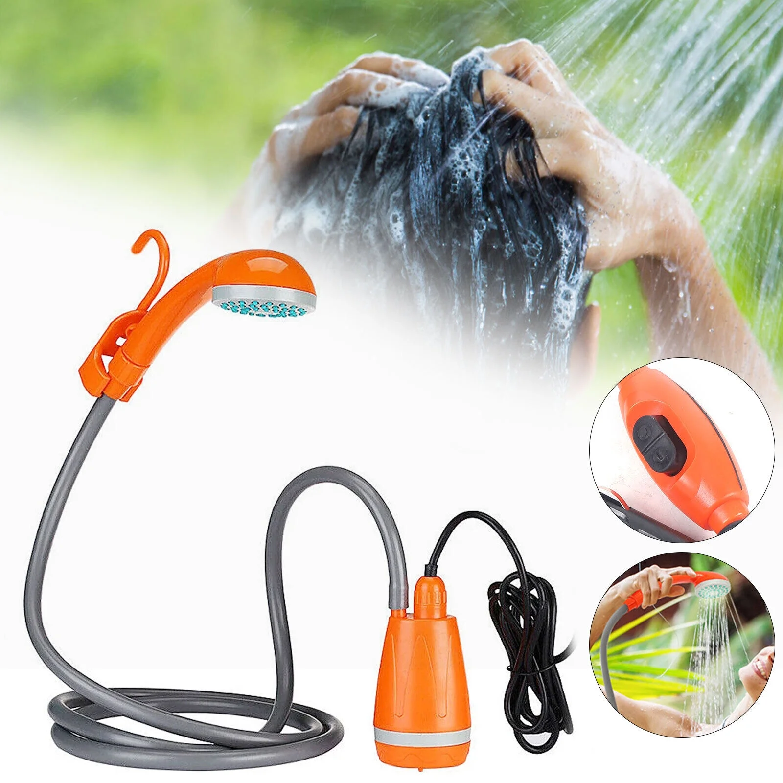 ZhdnBhnos 62W Portable Outdoor Shower Head Rechargeable Handheld Shower Head  Water Pump For Camping Hiking Travel