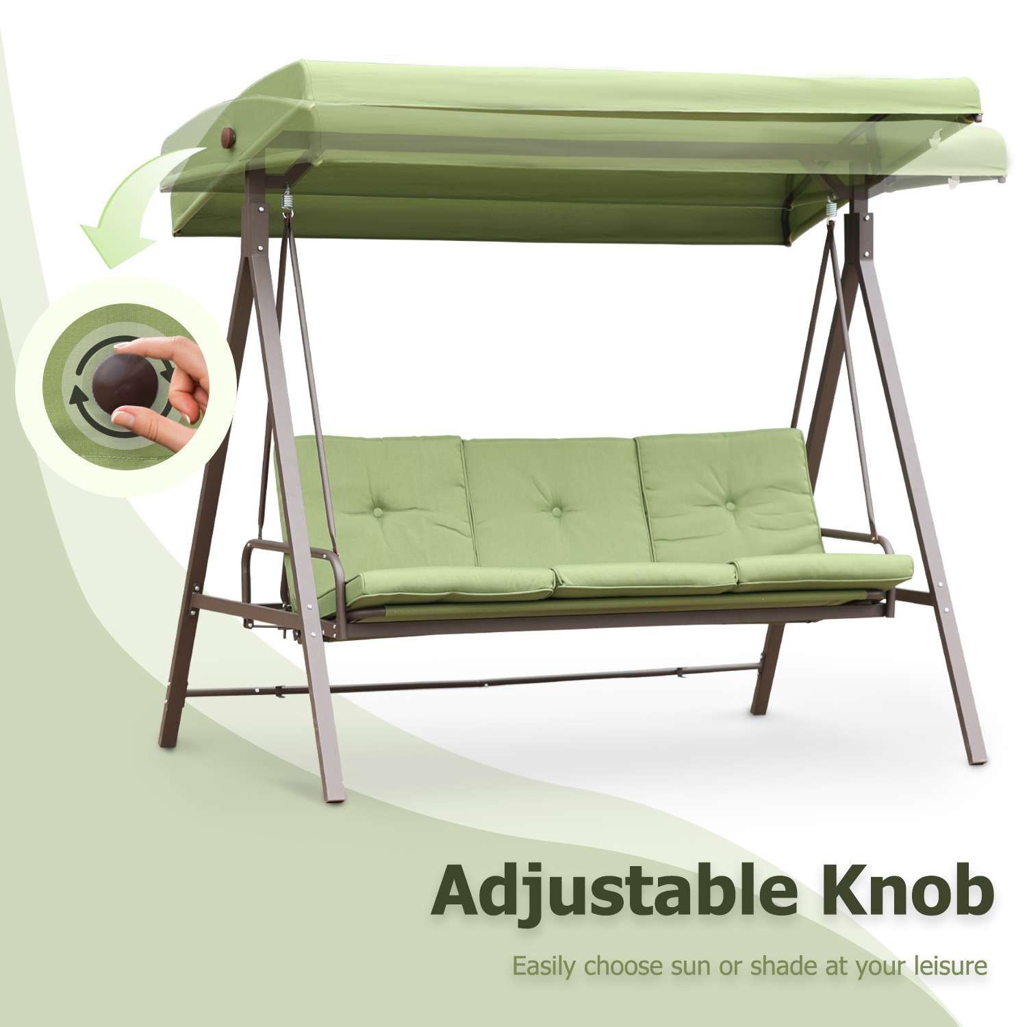 Aoodor Outdoor Converting Patio Porch Swing Bed with Adjustable Canopy,  with Removable Olefin Cushions, 3 Seater - Green