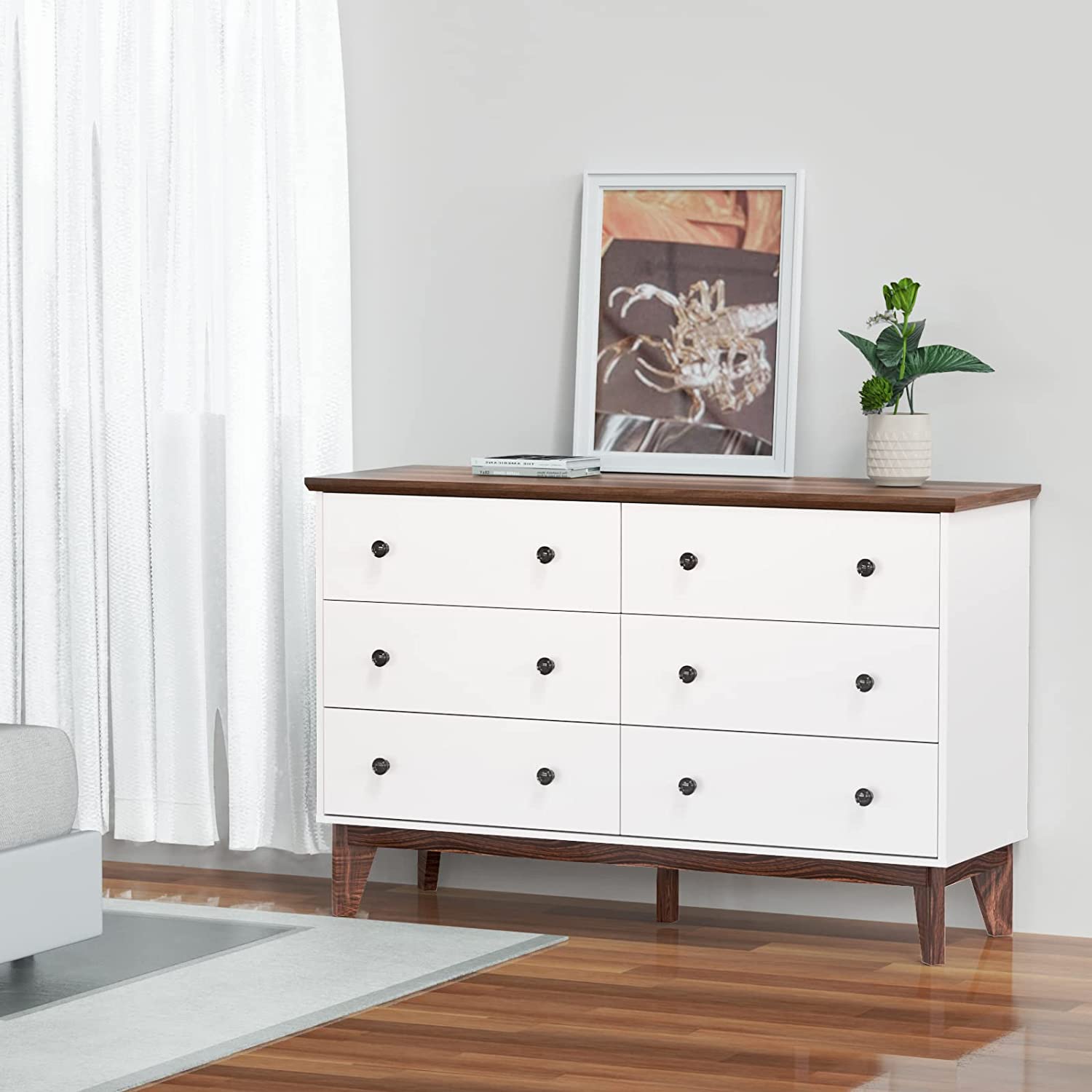 6-Drawer Double Dresser with Wide Drawers White Dresser for Bedroom  Wood Storage Chest of Drawers for Living Room Hallway Entryway\u2026