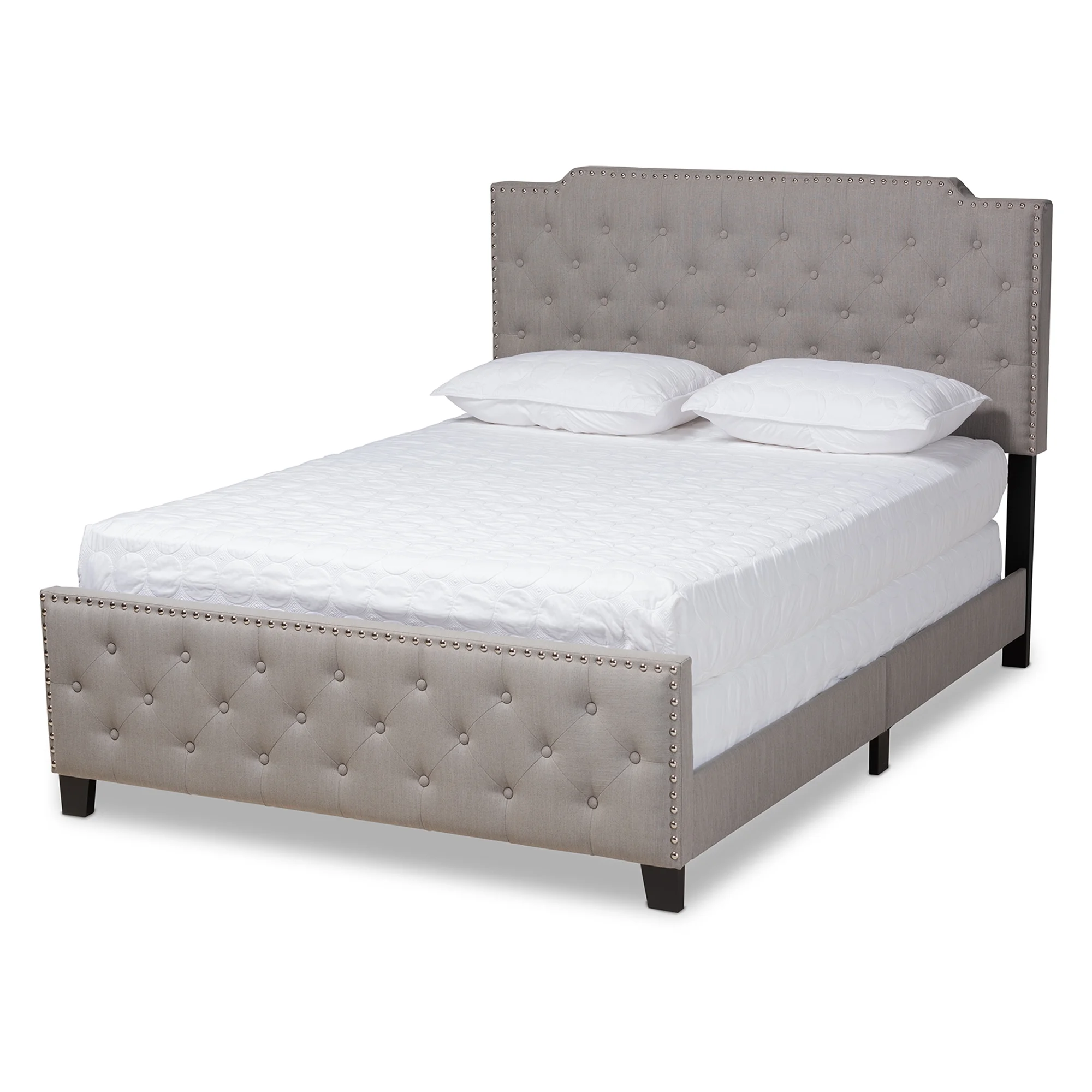 Baxton Studio Marion Modern Transitional Grey Fabric Upholstered Button Tufted Full Size Panel Bed