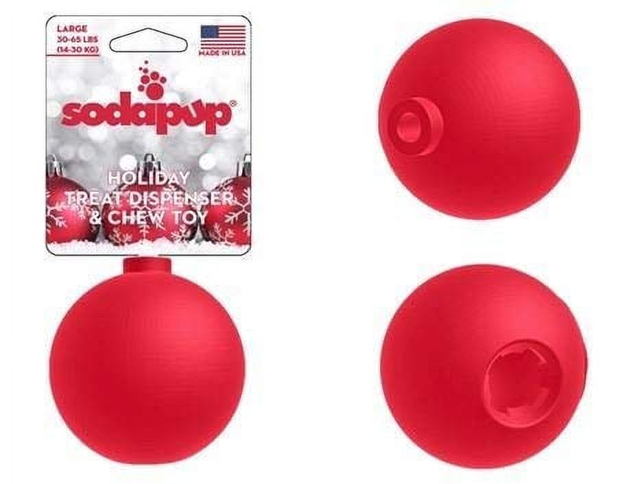 SodaPup - Natural Rubber Christmas Ornament Dog Toy, & Treat Dispenser for Aggressive Chewers, Guaranteed Tough, Medium - Red