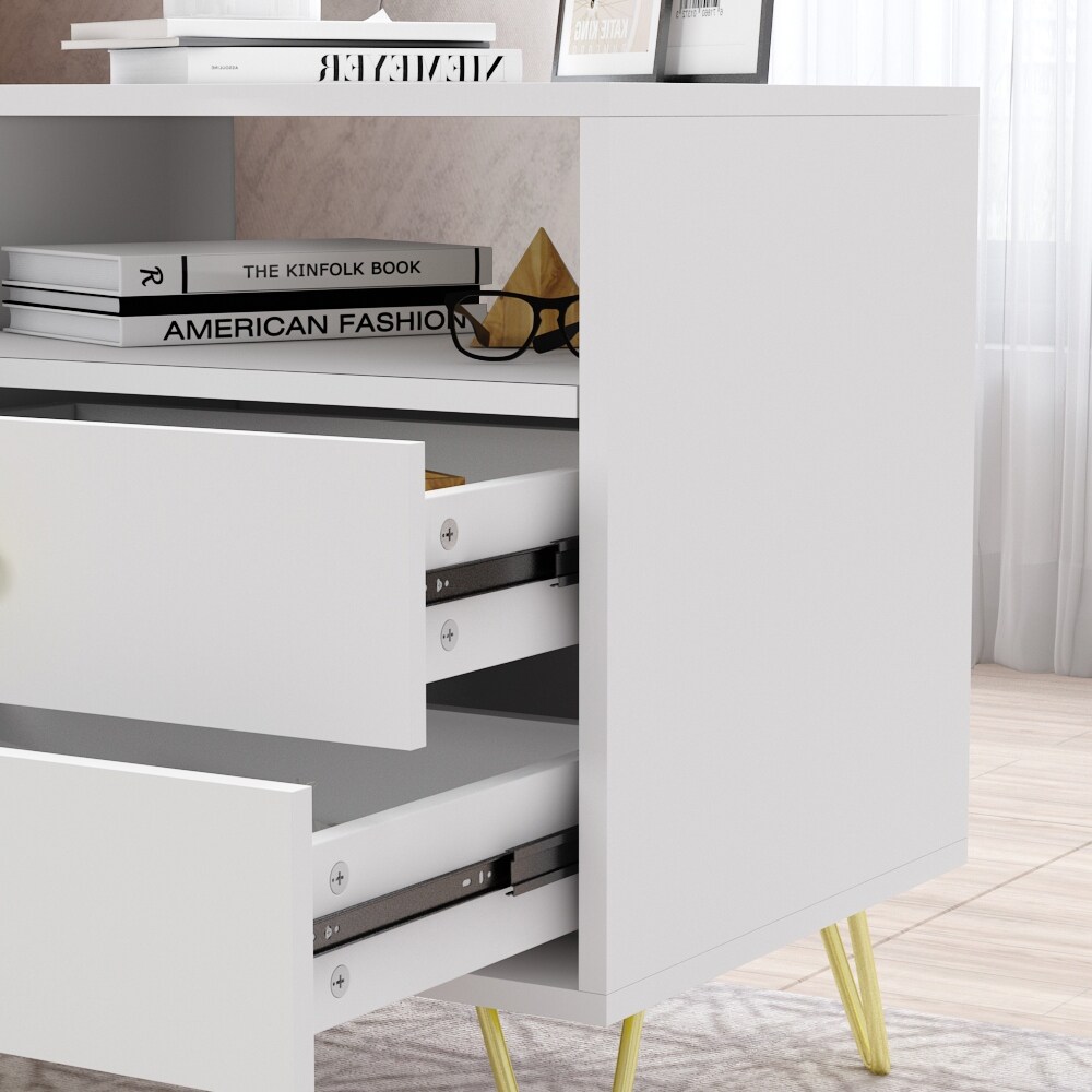 Modern White 2-drawer Nightstand with Hairpin Legs