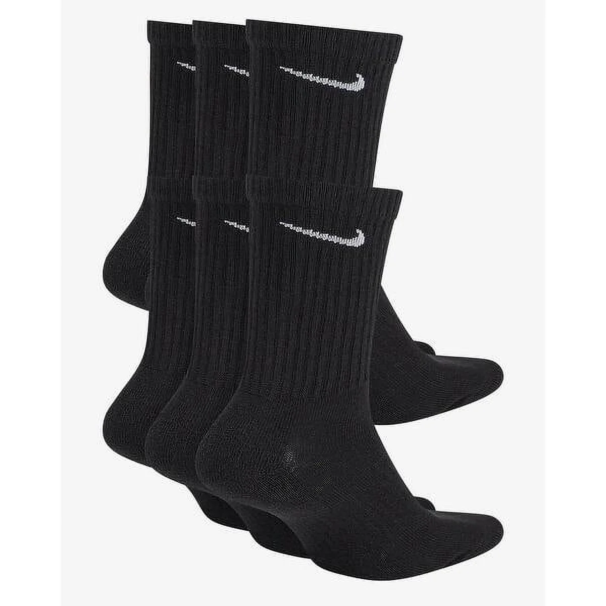 Nike Unisex Everyday Cotton Cushioned Crew Training Socks with DRI-FIT Technology, Large Black (Pack of 6 Pairs)