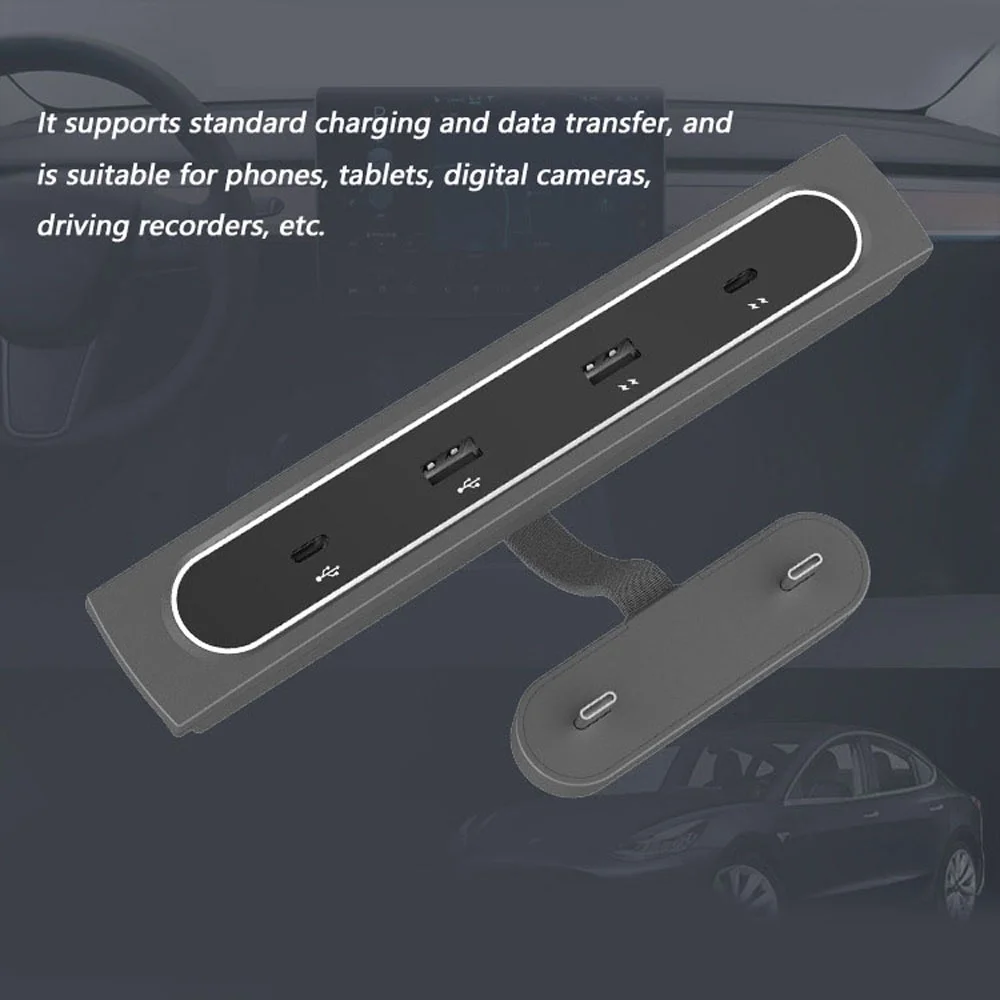 ametoys 4 in 1 USB Hub Center Console Docking Station Quick Multiport Hub Adapter with Replacement for Tesla Model 3 Model Y