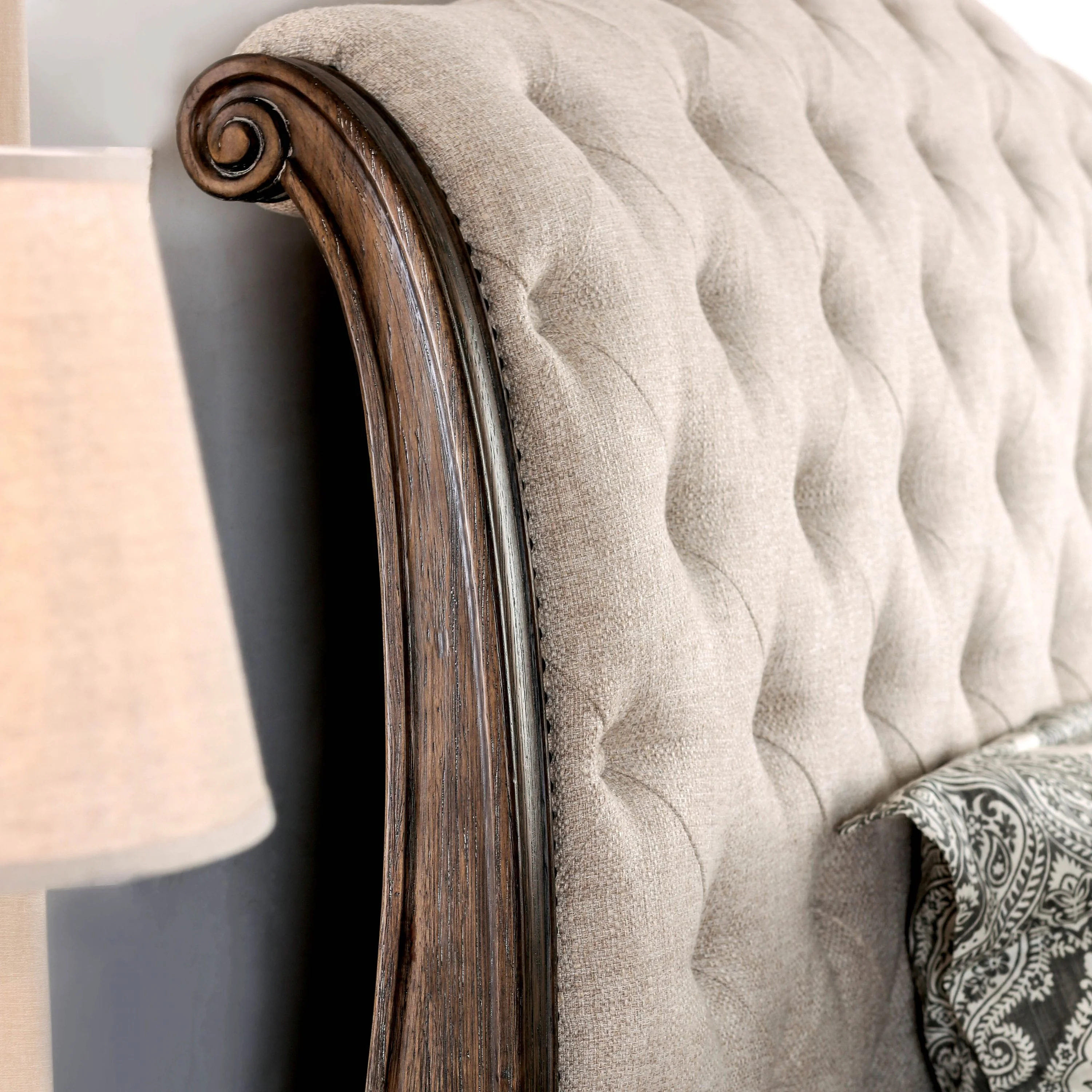 Furniture of America Arlette Bed, Eastern King, Beige, Natural Tone