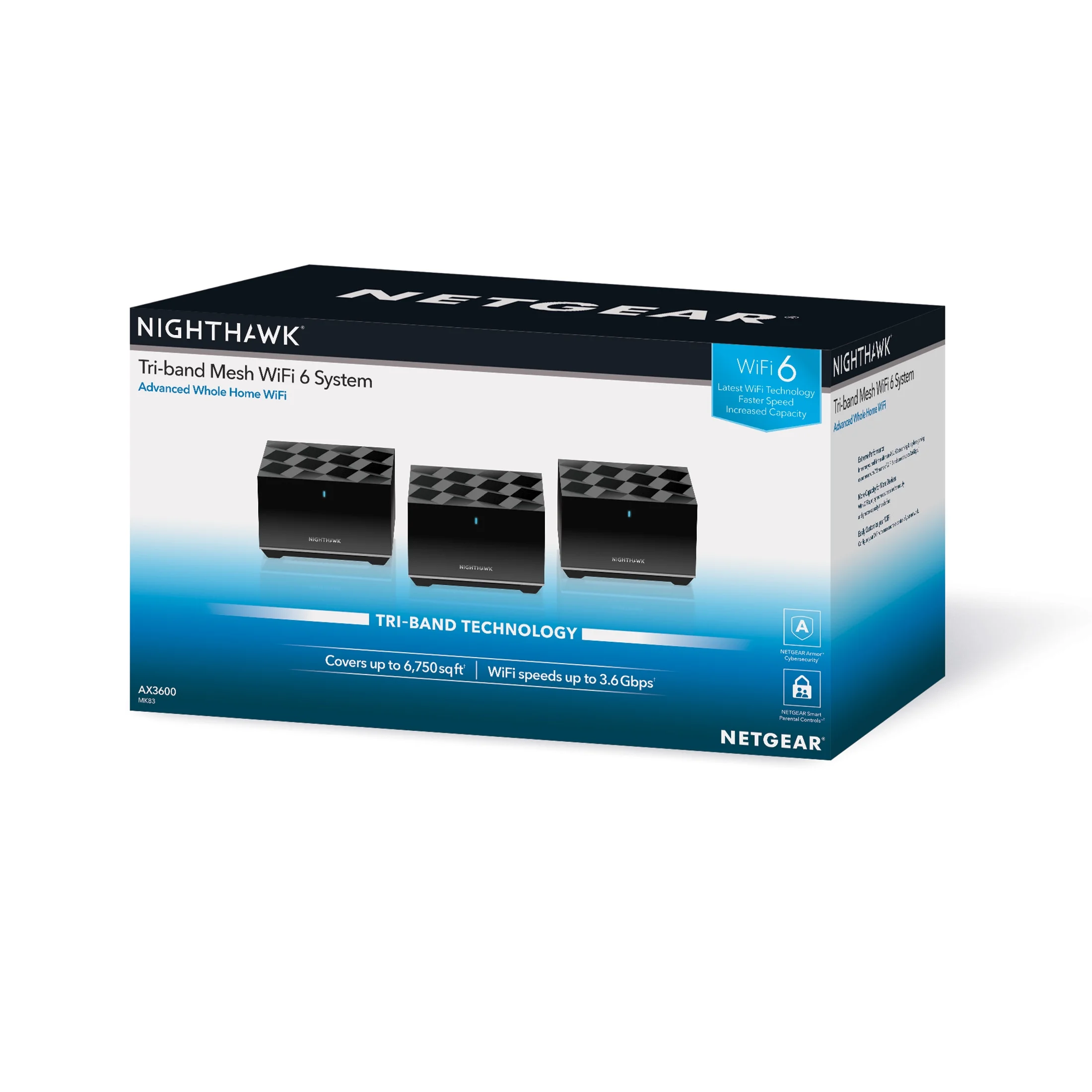 NETGEAR - Nighthawk AX3600 Mesh WiFi 6 System with Router + 2 Satellite Extenders, 3.6Gbps (MK83)