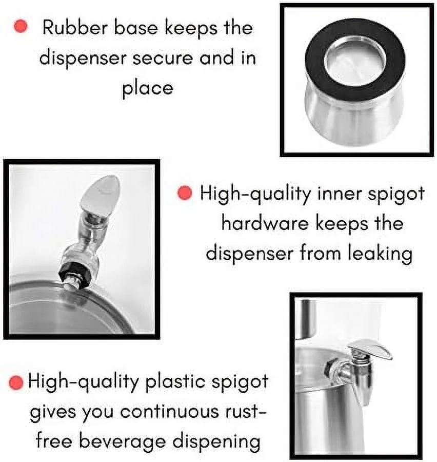 SPBOOMlife 5 Gallon Stainless Steel Beverage Dispenser with Ice Container  Spigot - Round - Lemonade Sangria Tea Water Drink Jar Jug - Home Parties - BPA Free Clear Acrylic