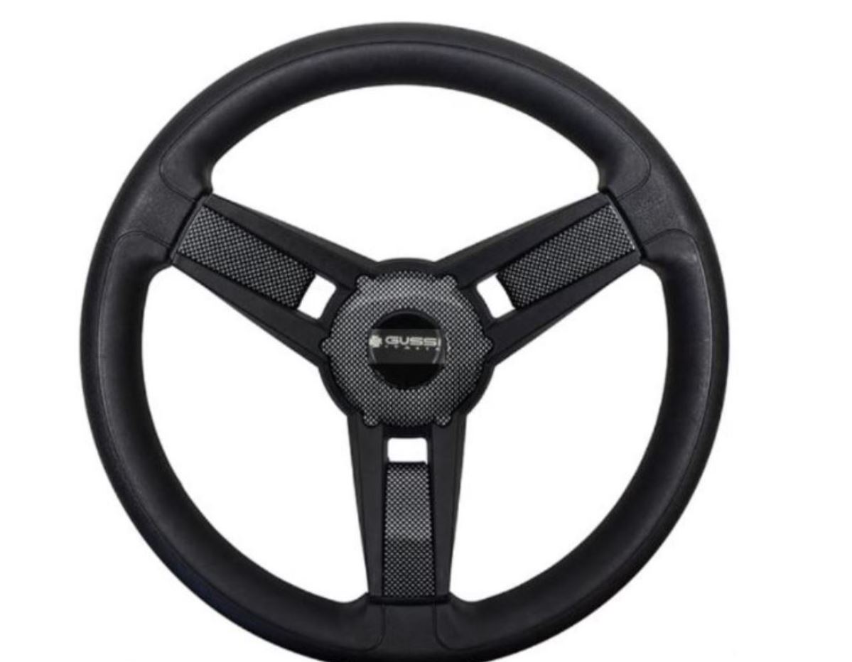 Gussi Model 13 Black/Carbon Fiber Steering Wheel for Advanced EV1 Golf Carts