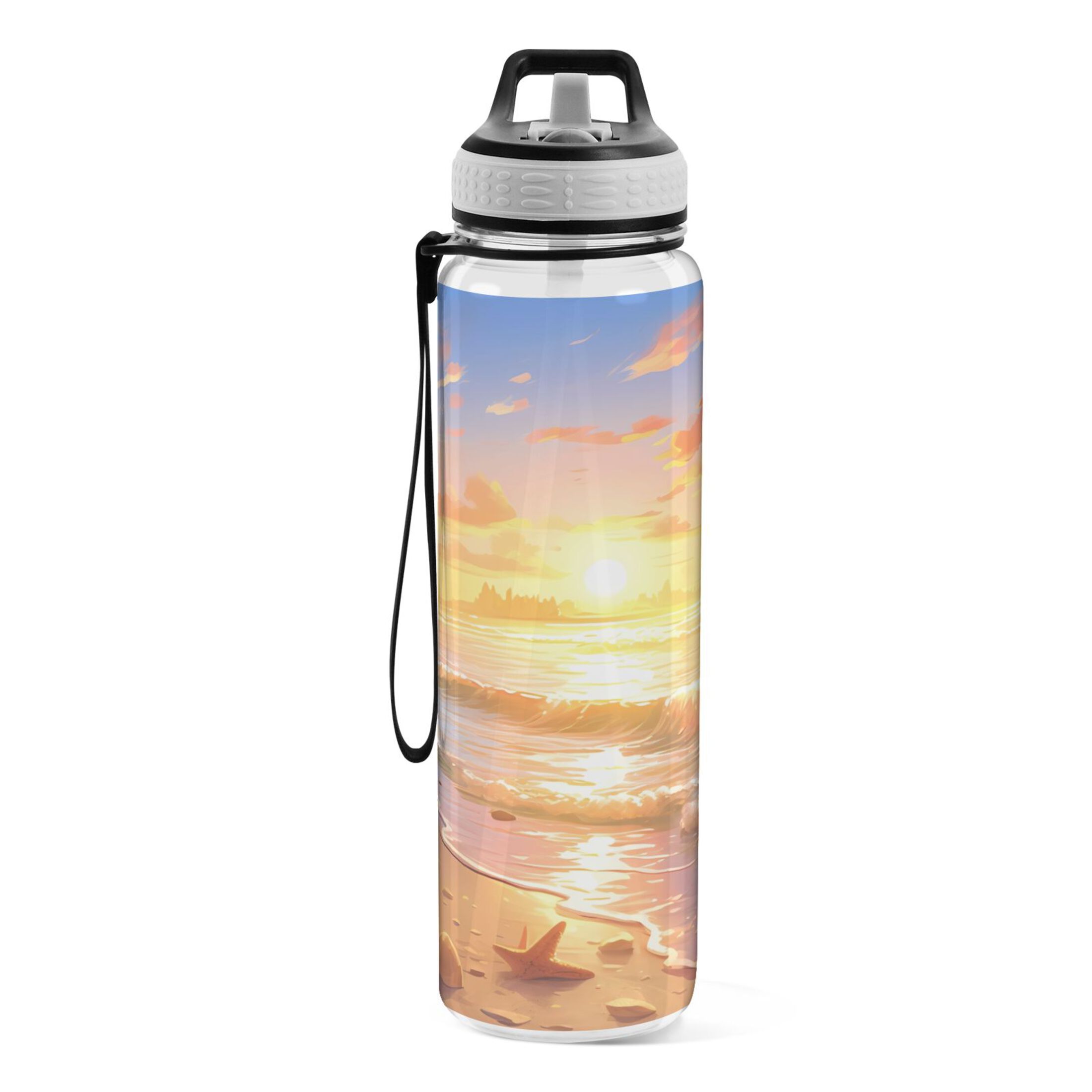 Seastar with Sunset 32oz Sports Water Bottles Leakproof Tritan Bottle with Straw BPA Free Clear Bottle for Fitness Gym Outdoor Cycling