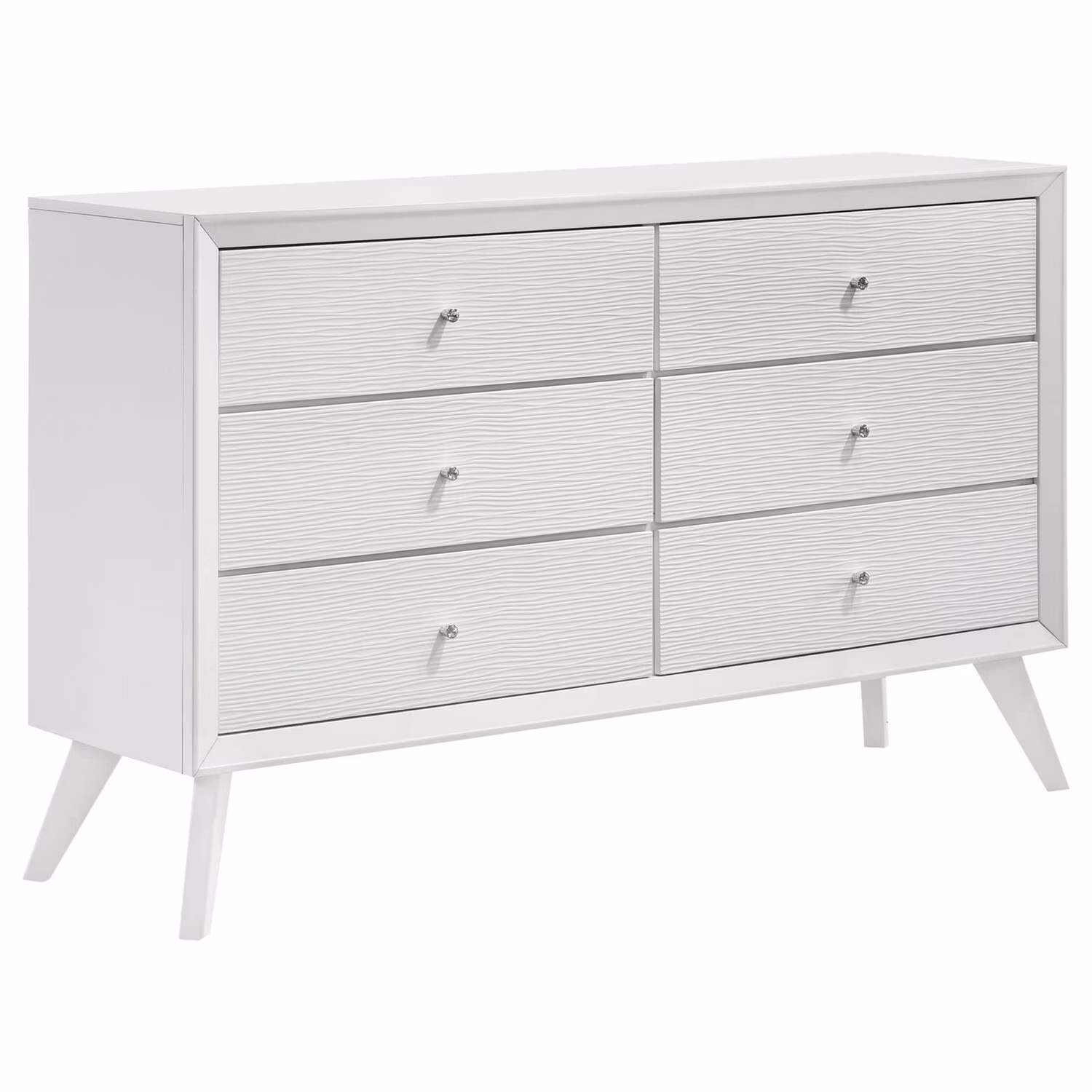 Benjara BM306647 57 in. Zoe Wavelike Effect Design 6 Drawers Dresser with Knobs, White