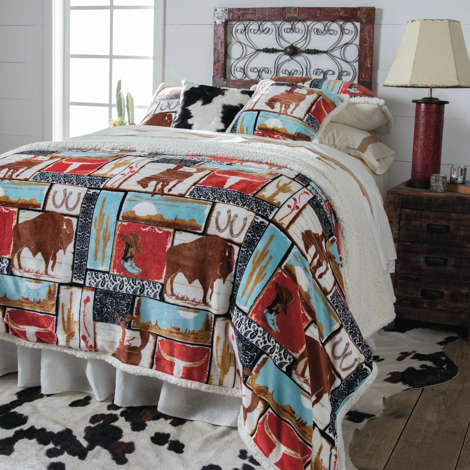 Vintage Western Sherpa Fleece Comforter Set by Wrangler Size Queen