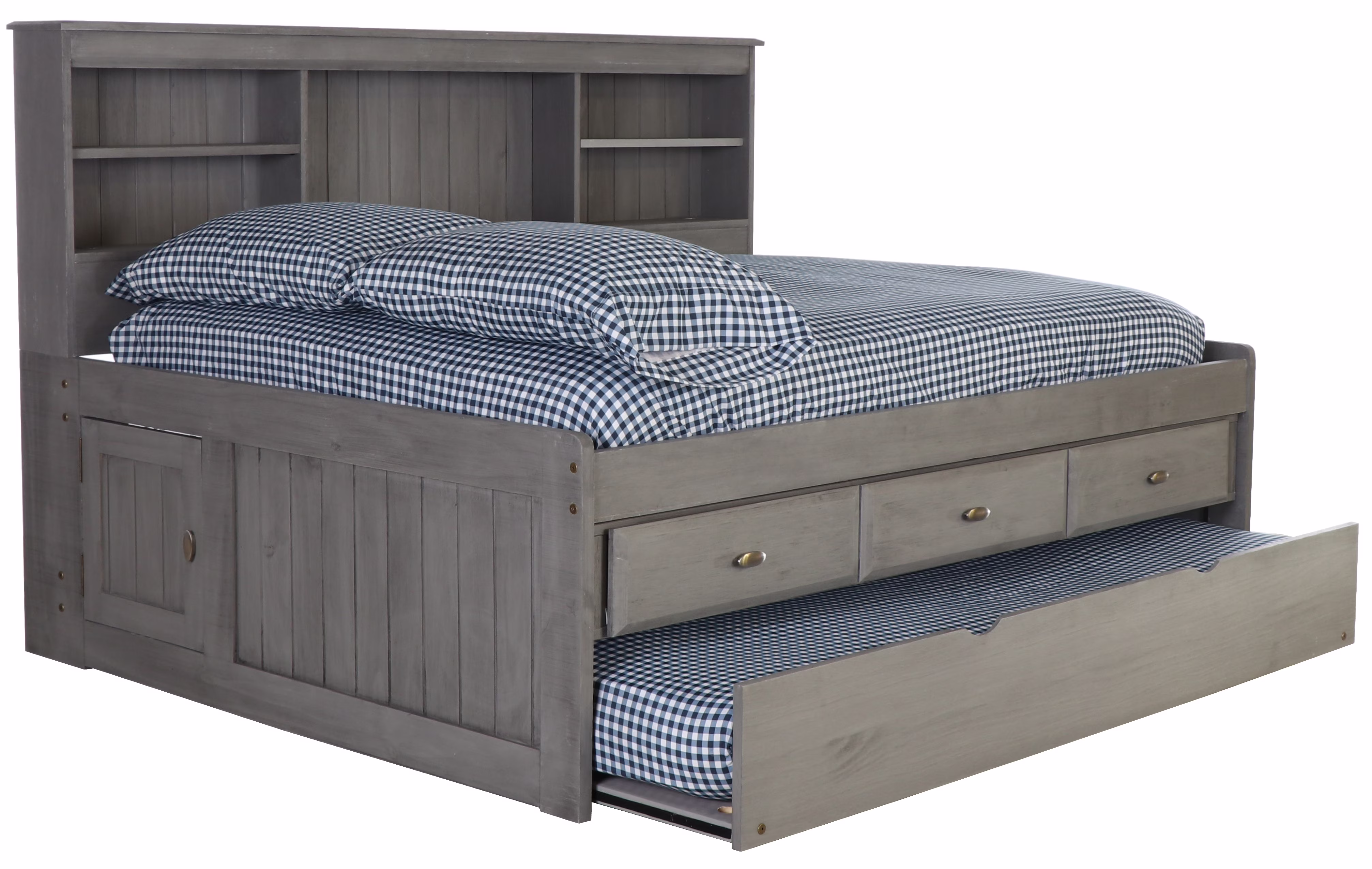 OS Home and Office Furniture Model 83223-3-KD, Solid Pine Full Daybed with Three Drawers and Twin Trundle in Charcoal Gray